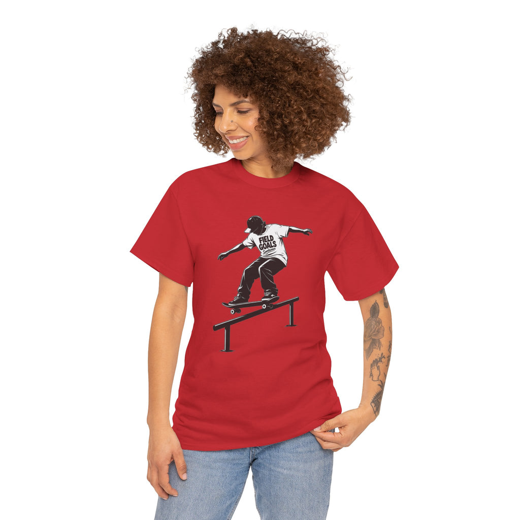 Field Goals Sportswear Skateboard Rail Grind Tee — Black Skate Silhouette Shirt