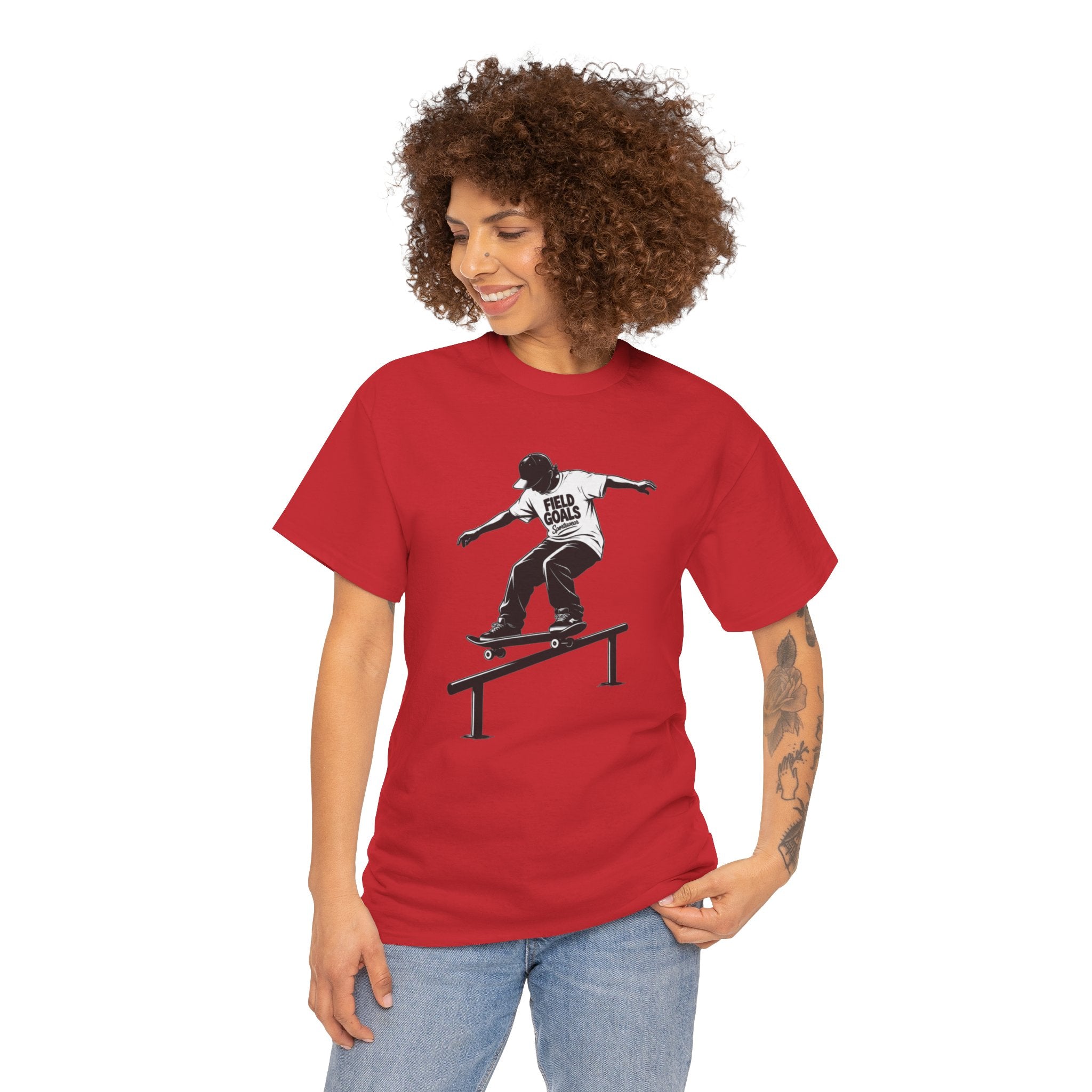 Field Goals Sportswear Skateboard Rail Grind Tee — Black Skate Silhouette Shirt
