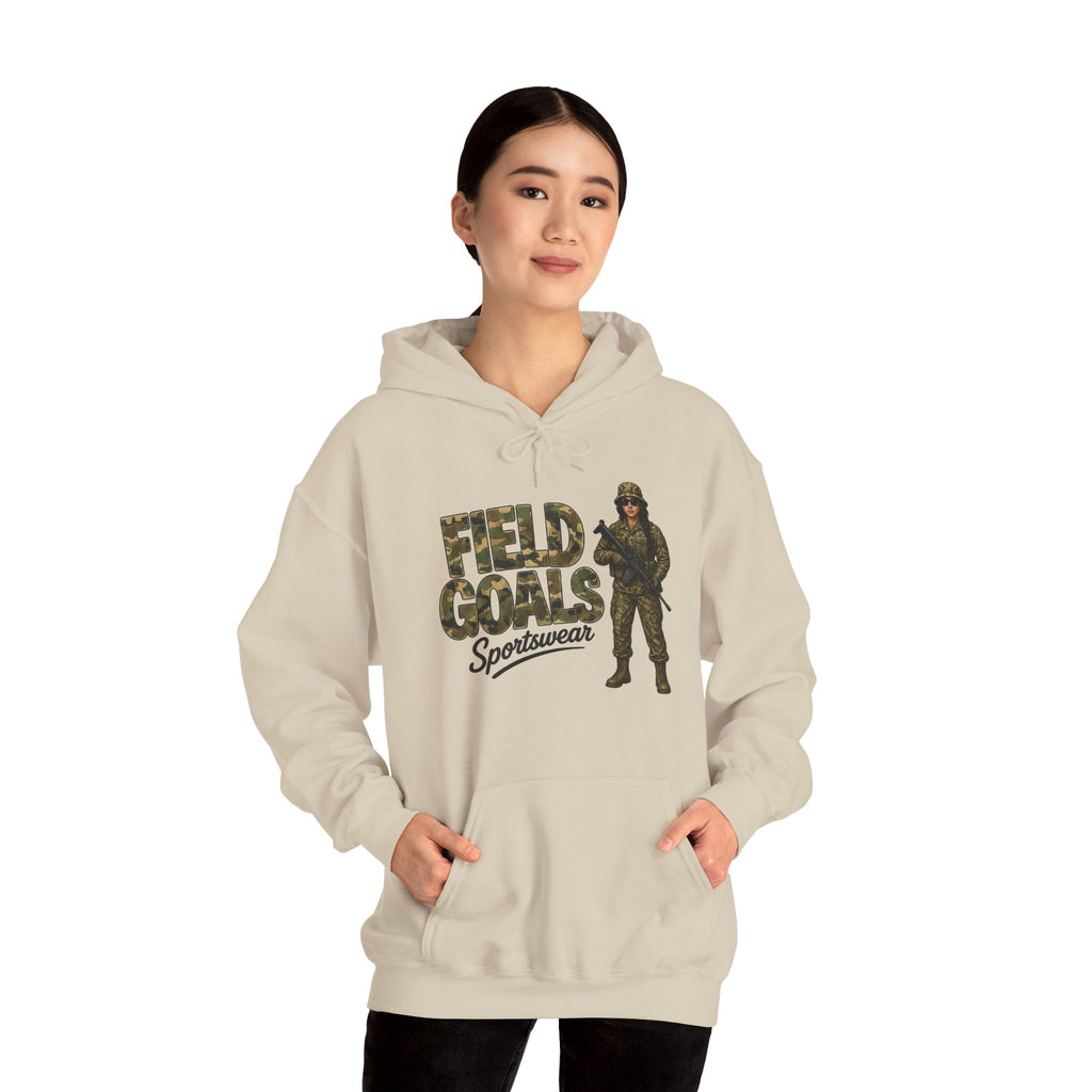 Field Goals Sportswear Hoodie — Military Camo Graphic Hooded Sweatshirt