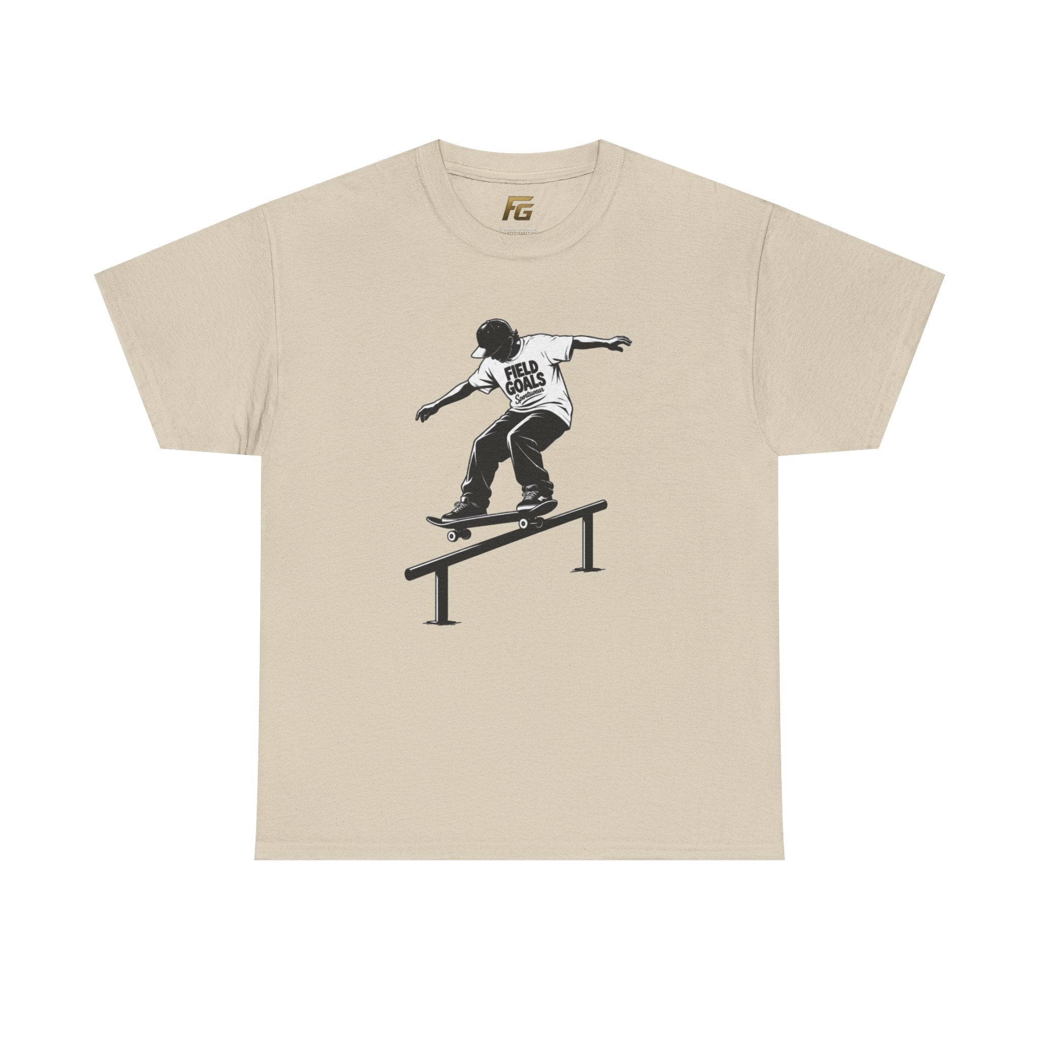Field Goals Sportswear Skateboard Rail Grind Tee — Black Skate Silhouette Shirt
