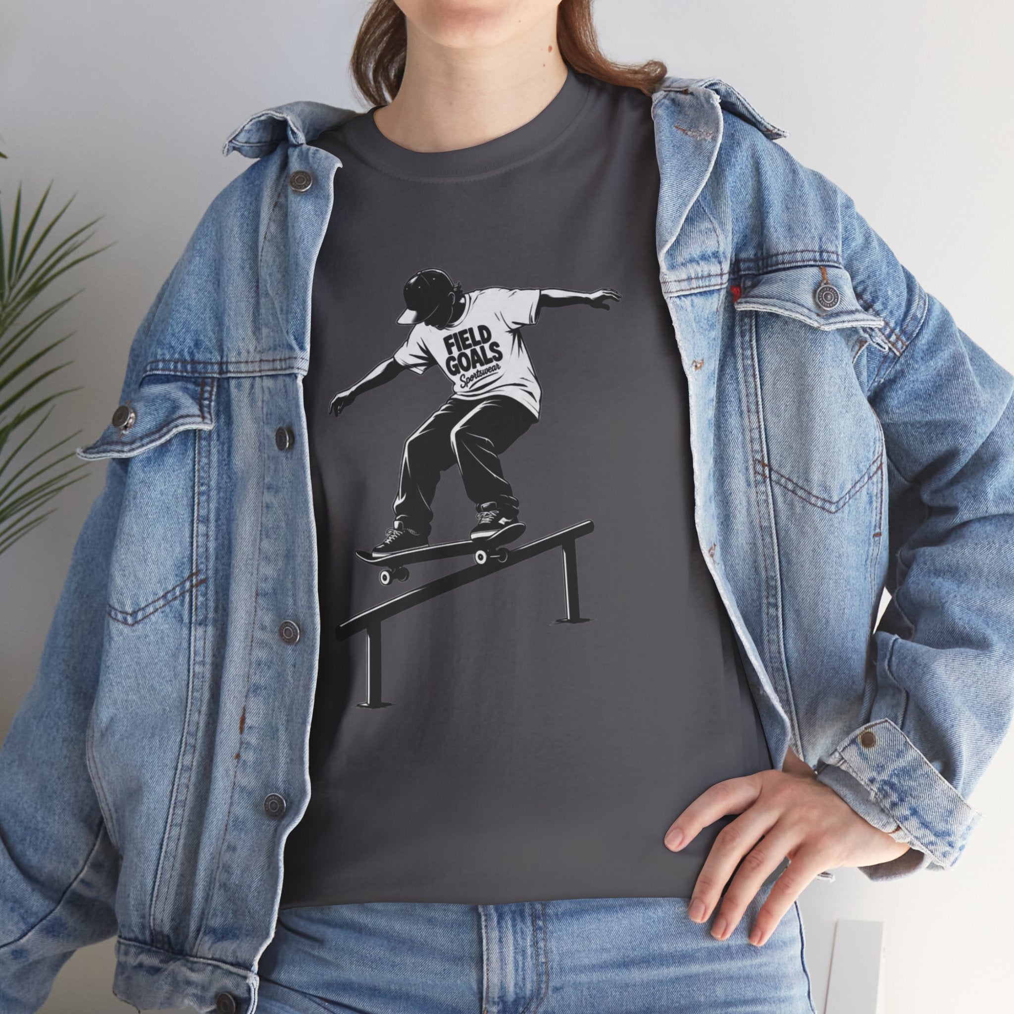 Field Goals Sportswear Skateboard Rail Grind Tee — Black Skate Silhouette Shirt