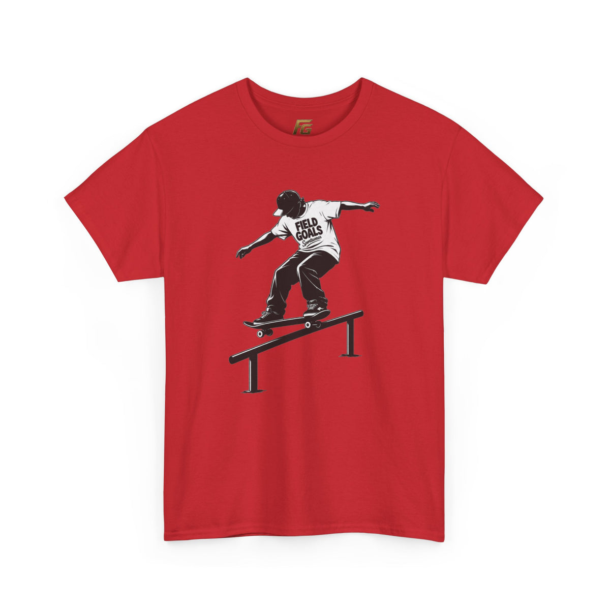 Field Goals Sportswear Skateboard Rail Grind Tee — Black Skate Silhouette Shirt