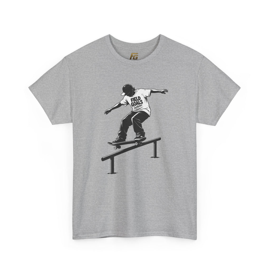 Field Goals Sportswear Skateboard Rail Grind Tee — Black Skate Silhouette Shirt