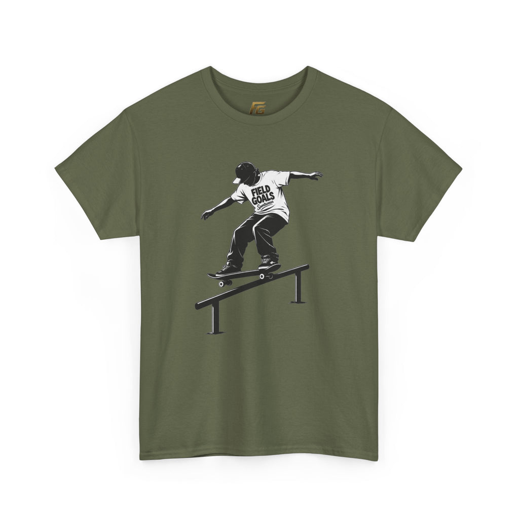 Field Goals Sportswear Skateboard Rail Grind Tee — Black Skate Silhouette Shirt