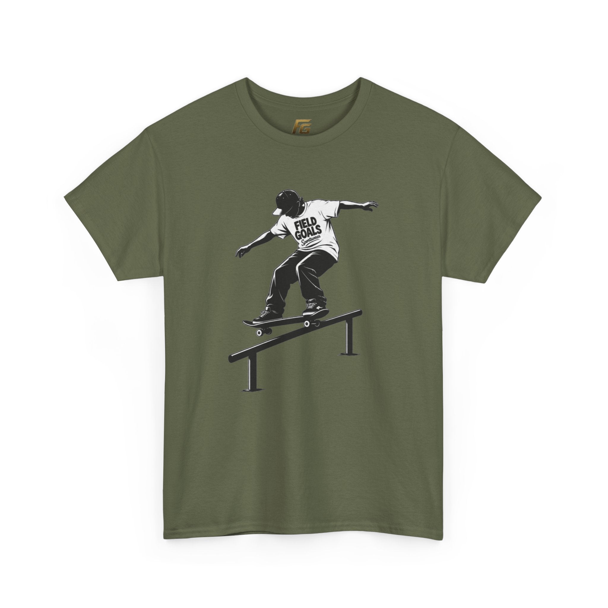 Field Goals Sportswear Skateboard Rail Grind Tee — Black Skate Silhouette Shirt