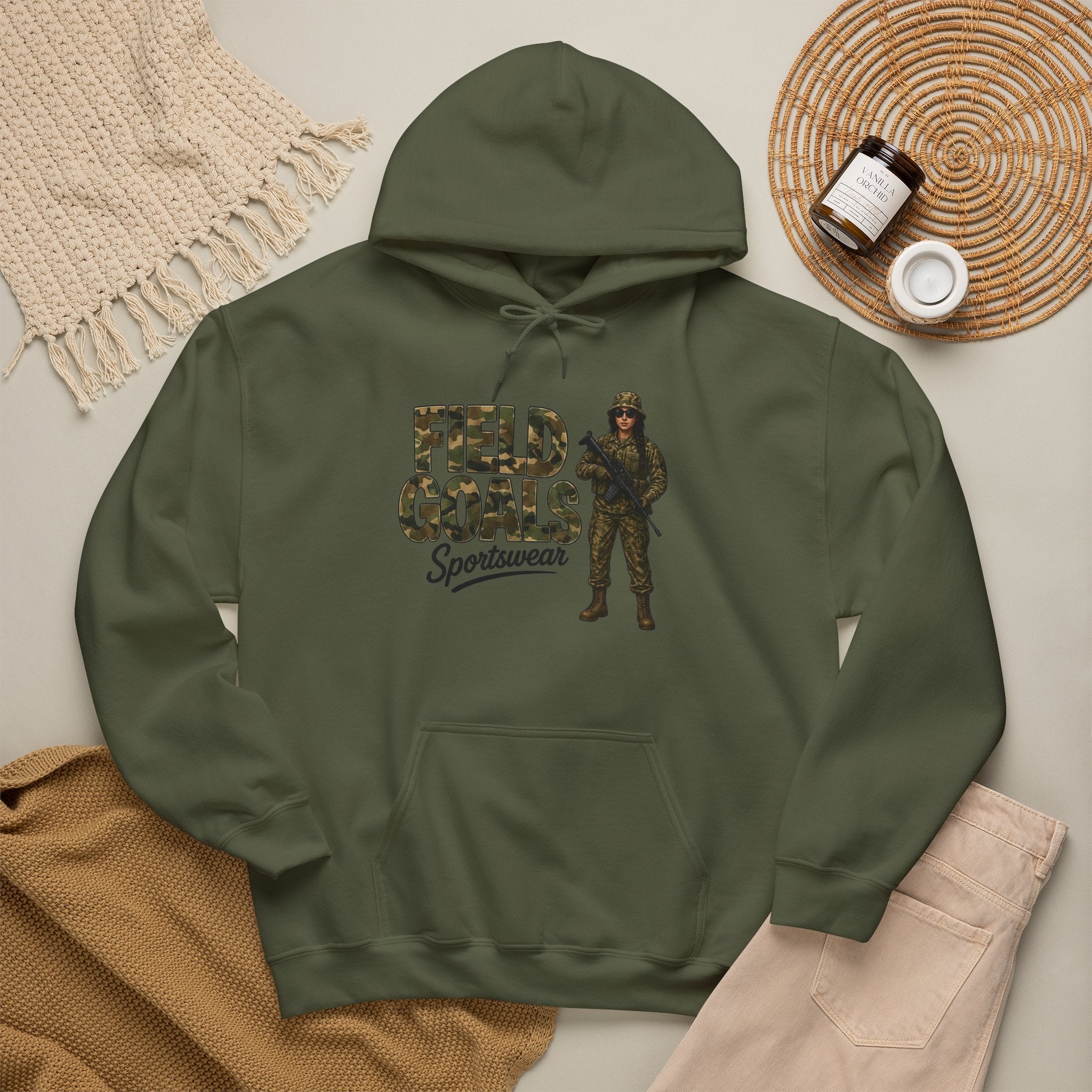 Field Goals Sportswear Hoodie — Military Camo Graphic Hooded Sweatshirt