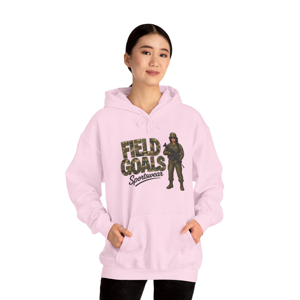 Field Goals Sportswear Hoodie — Military Camo Graphic Hooded Sweatshirt