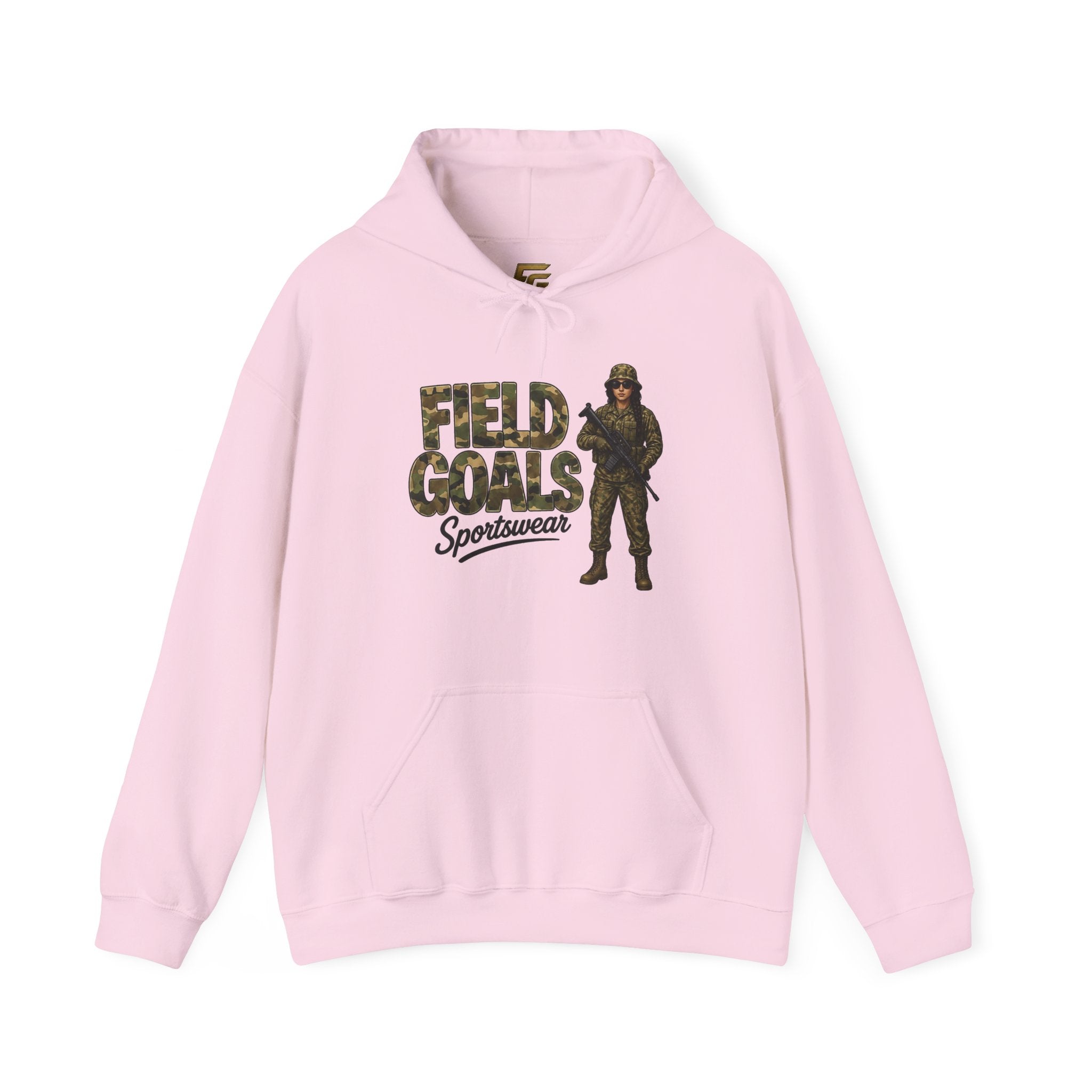 Field Goals Sportswear Hoodie — Military Camo Graphic Hooded Sweatshirt