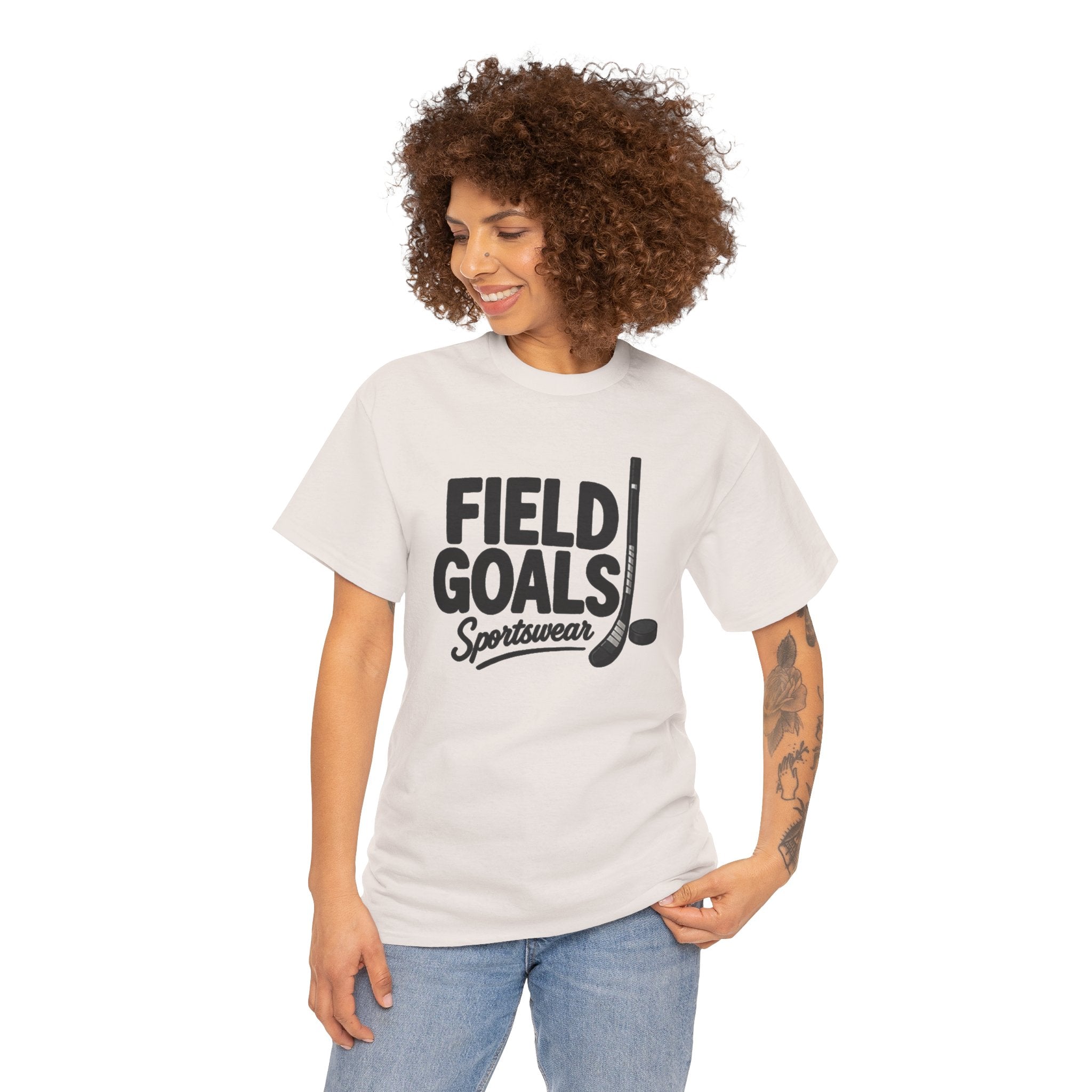 Field Goals Sportswear T-Shirt — Hockey Stick & Puck Graphic Tee