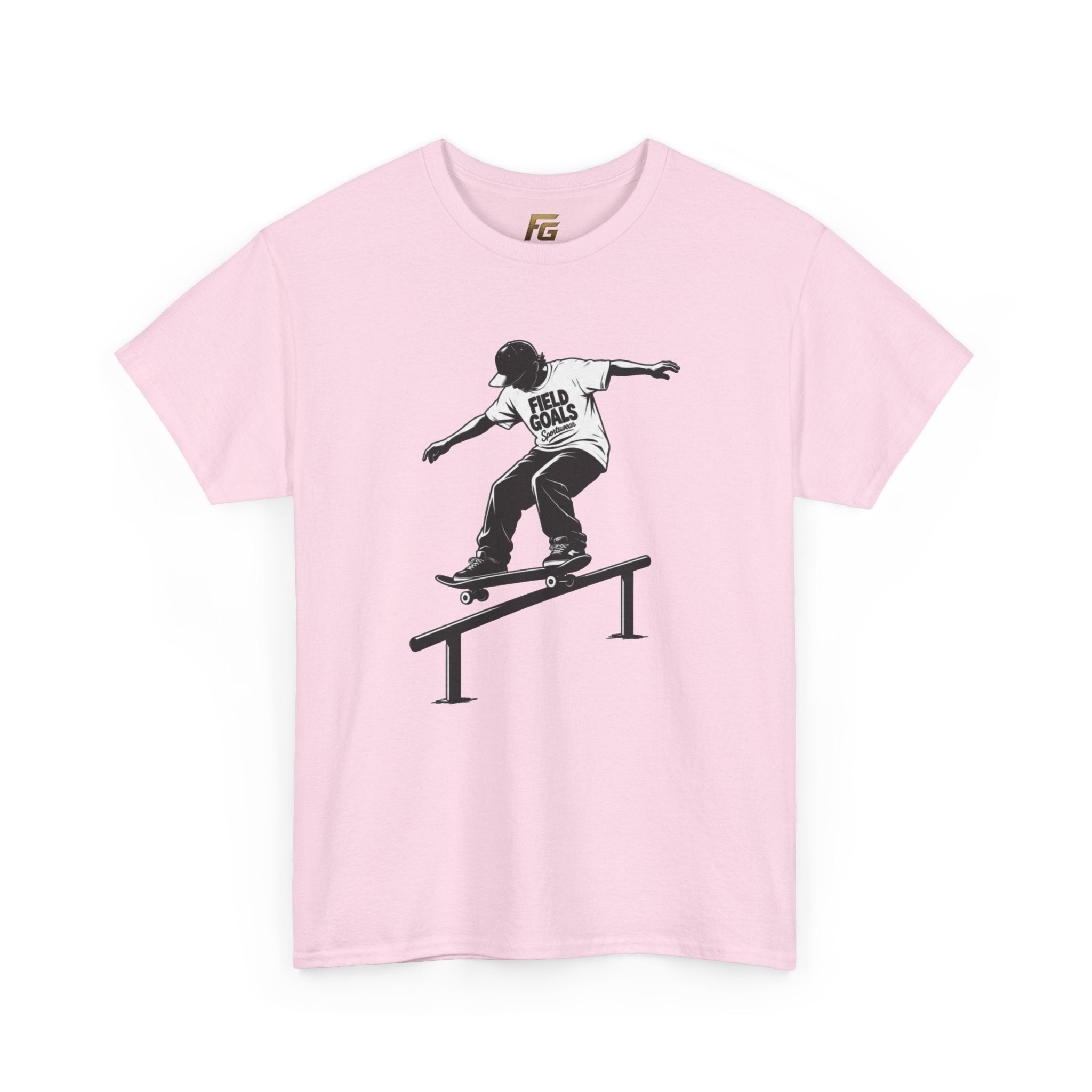 Field Goals Sportswear Skateboard Rail Grind Tee — Black Skate Silhouette Shirt