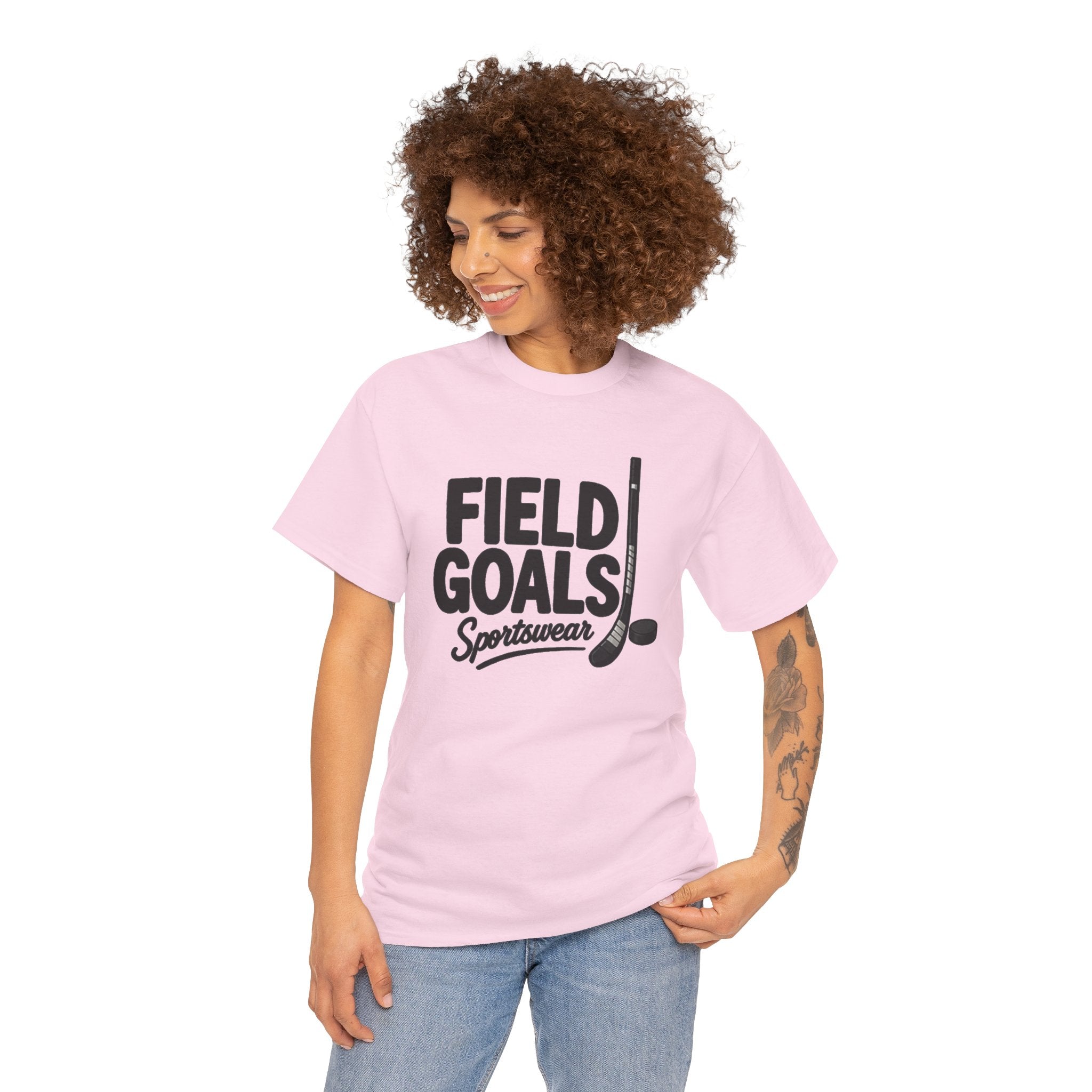 Field Goals Sportswear T-Shirt — Hockey Stick & Puck Graphic Tee