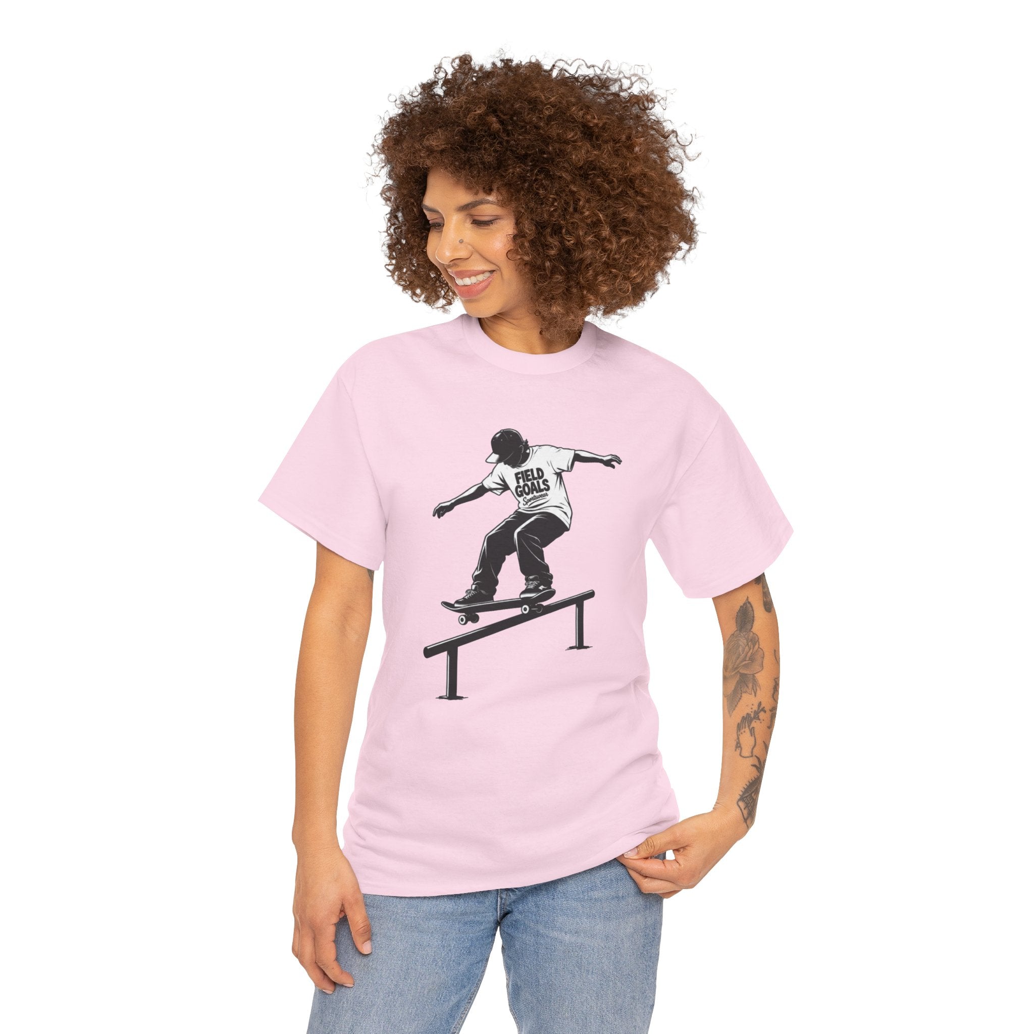Field Goals Sportswear Skateboard Rail Grind Tee — Black Skate Silhouette Shirt
