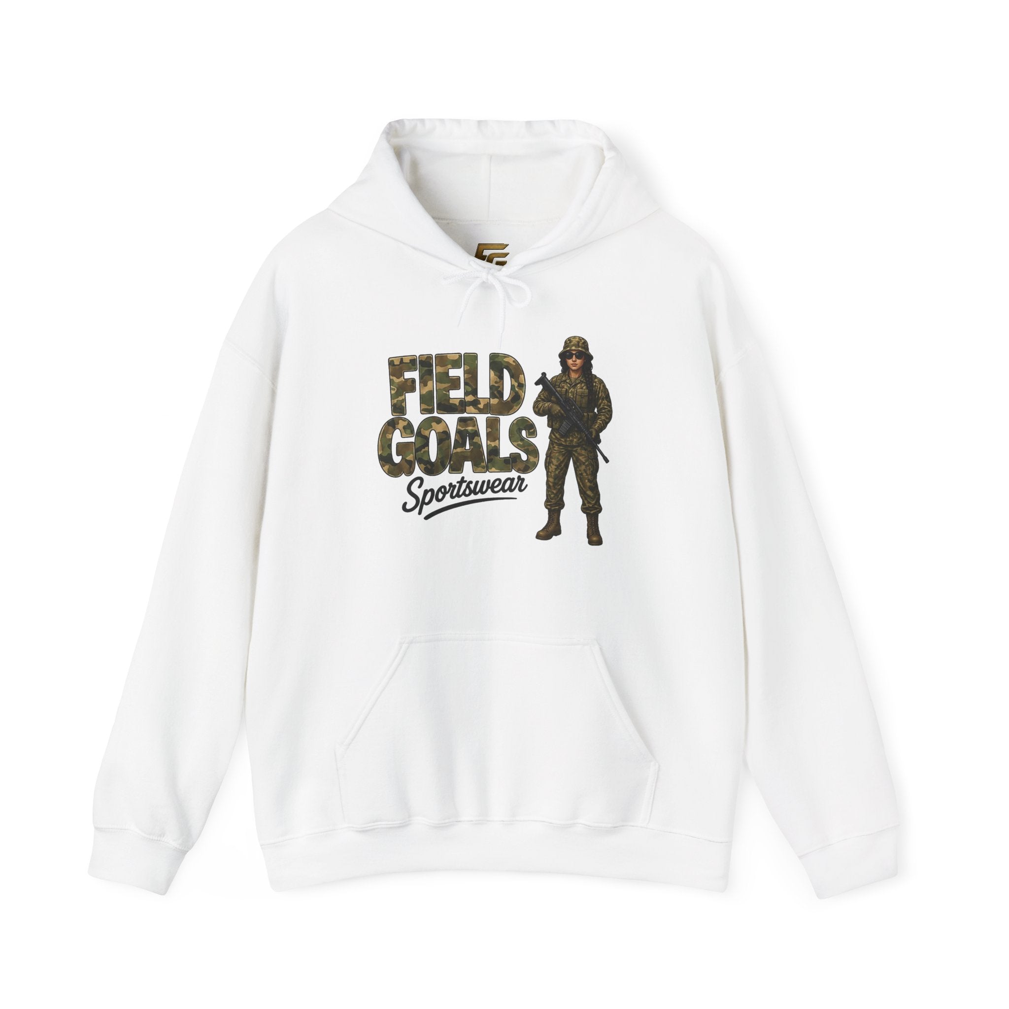 Field Goals Sportswear Hoodie — Military Camo Graphic Hooded Sweatshirt
