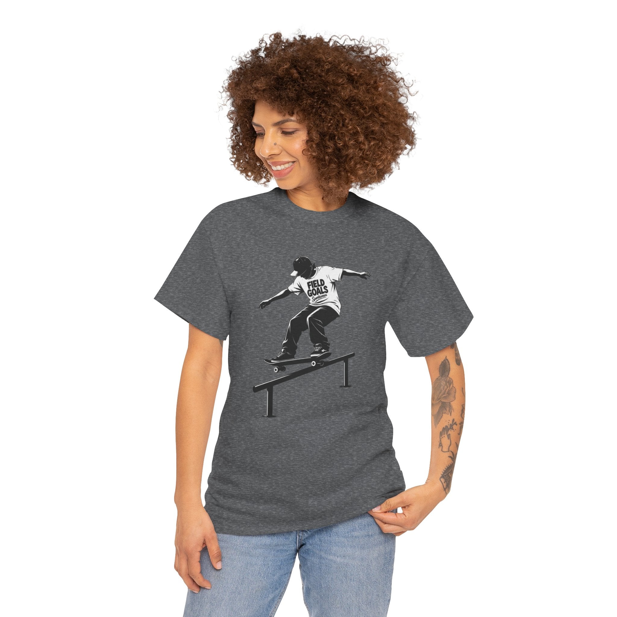 Field Goals Sportswear Skateboard Rail Grind Tee — Black Skate Silhouette Shirt