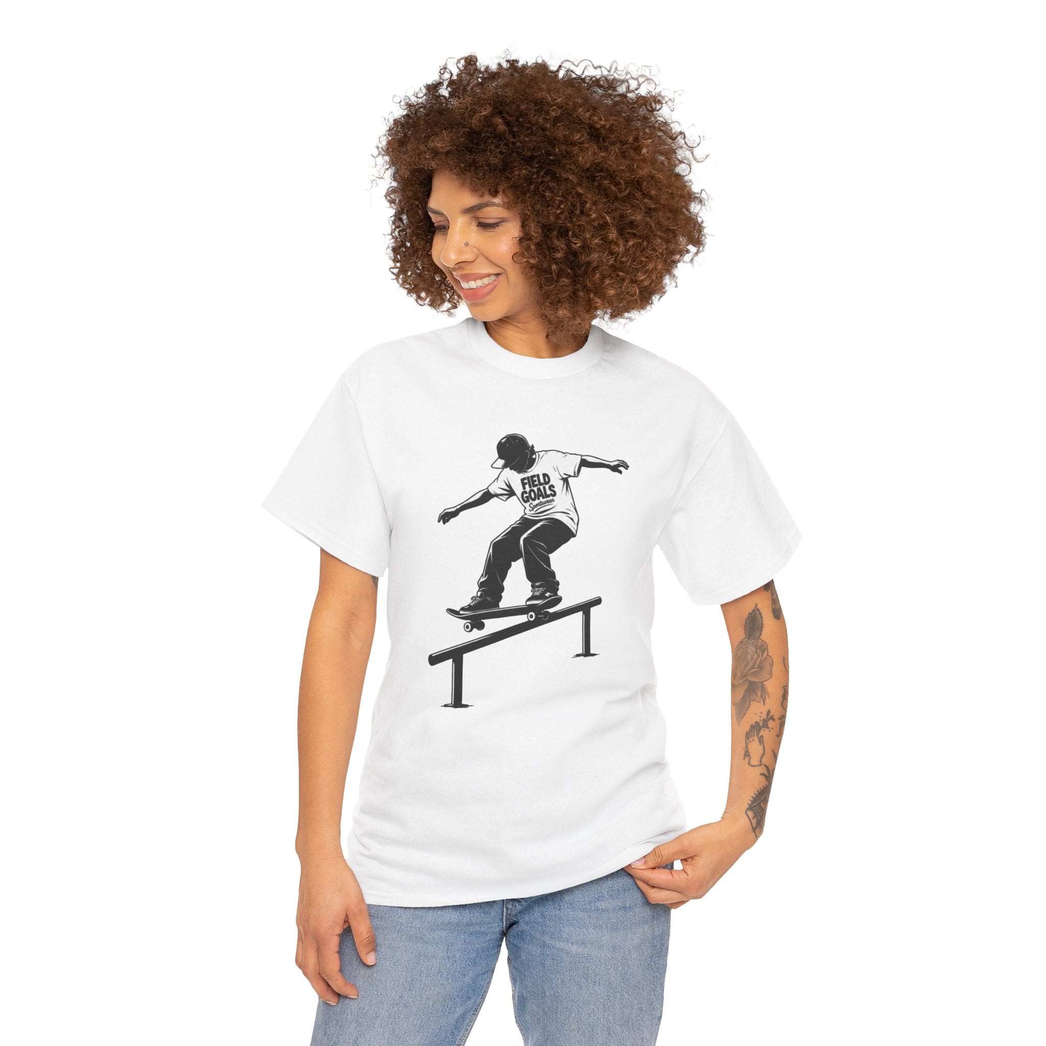 Field Goals Sportswear Skateboard Rail Grind Tee — Black Skate Silhouette Shirt
