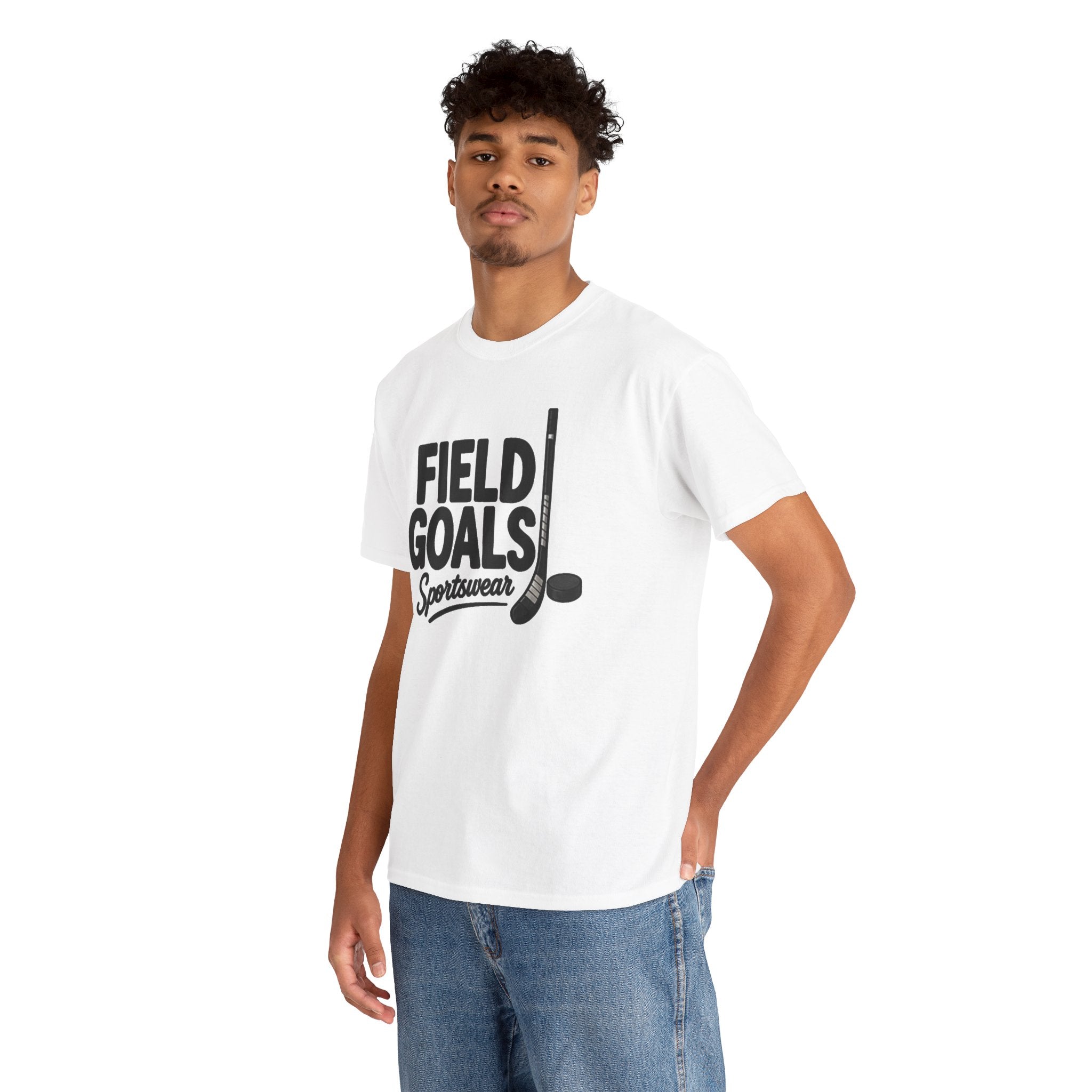 Field Goals Sportswear T-Shirt — Hockey Stick & Puck Graphic Tee