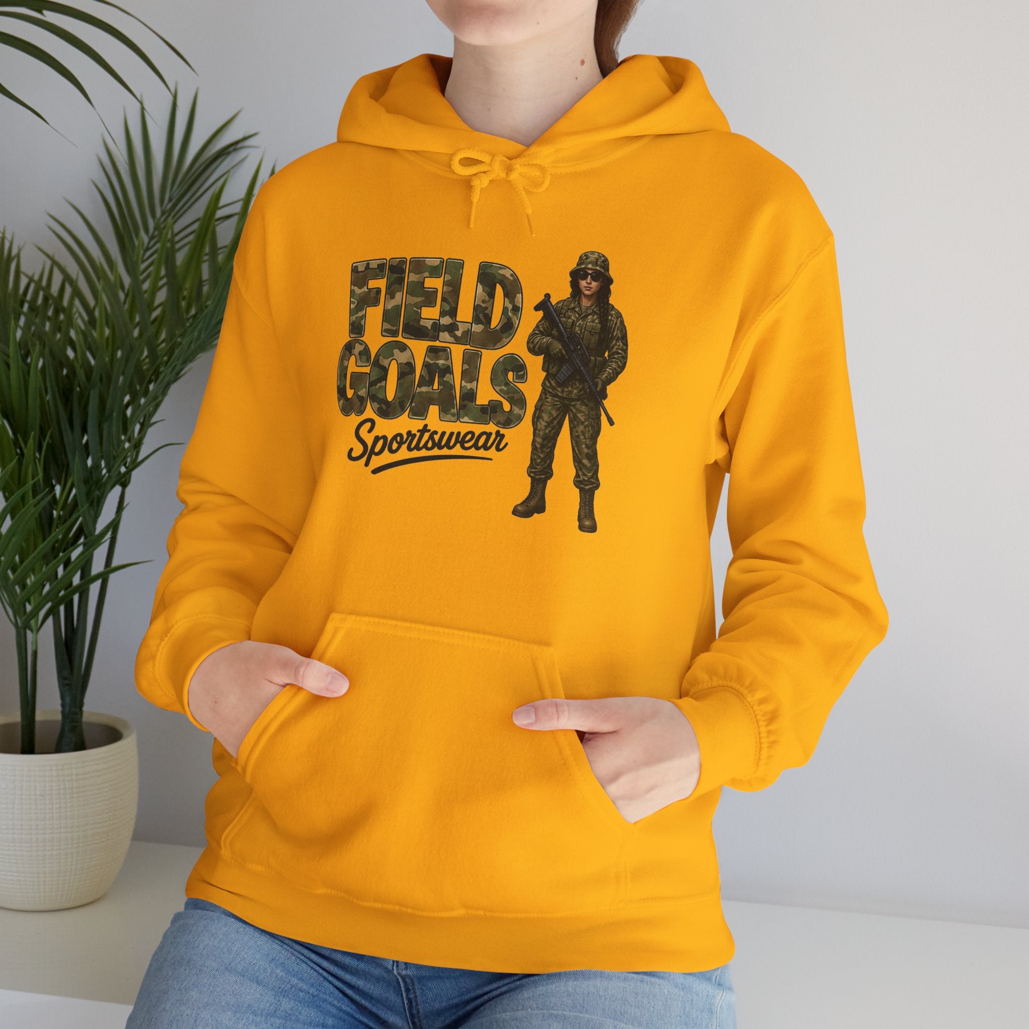 Field Goals Sportswear Hoodie — Military Camo Graphic Hooded Sweatshirt