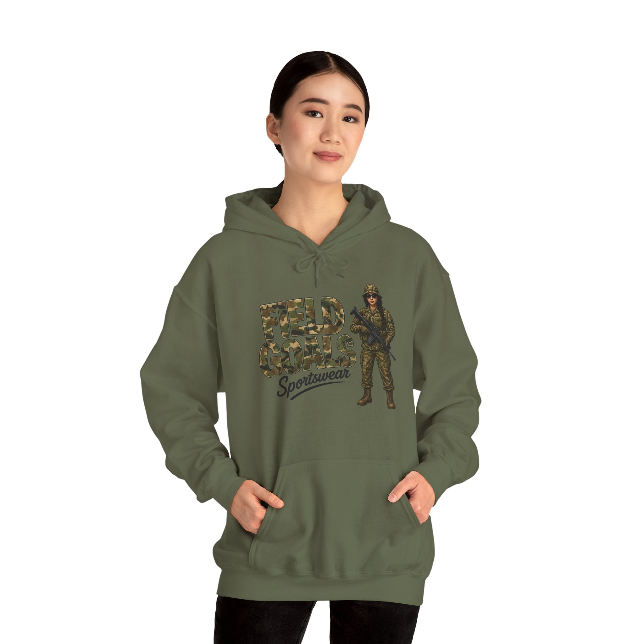 Field Goals Sportswear Hoodie — Military Camo Graphic Hooded Sweatshirt