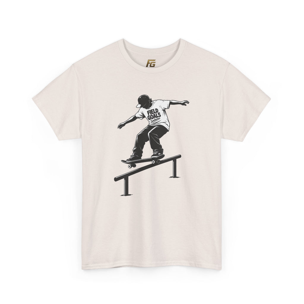 Field Goals Sportswear Skateboard Rail Grind Tee — Black Skate Silhouette Shirt
