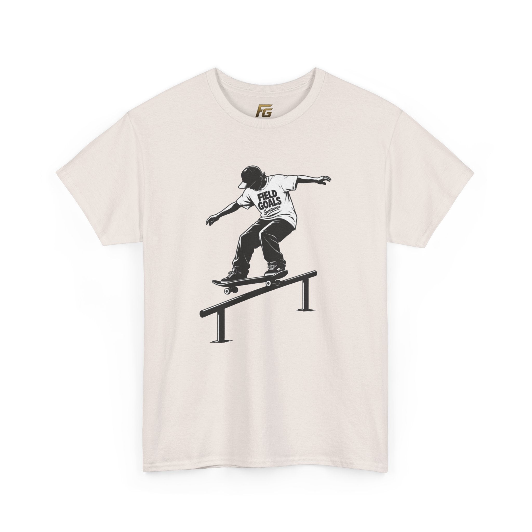 Field Goals Sportswear Skateboard Rail Grind Tee — Black Skate Silhouette Shirt