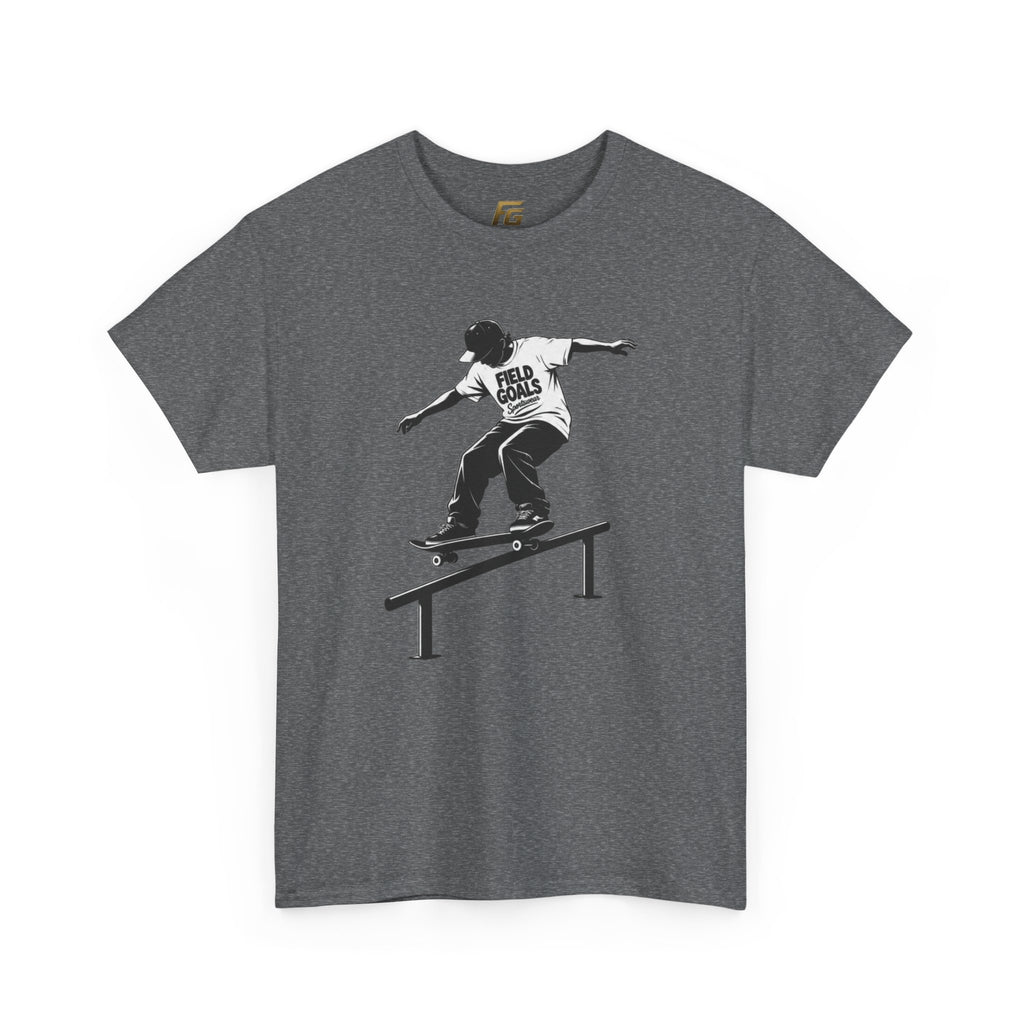 Field Goals Sportswear Skateboard Rail Grind Tee — Black Skate Silhouette Shirt