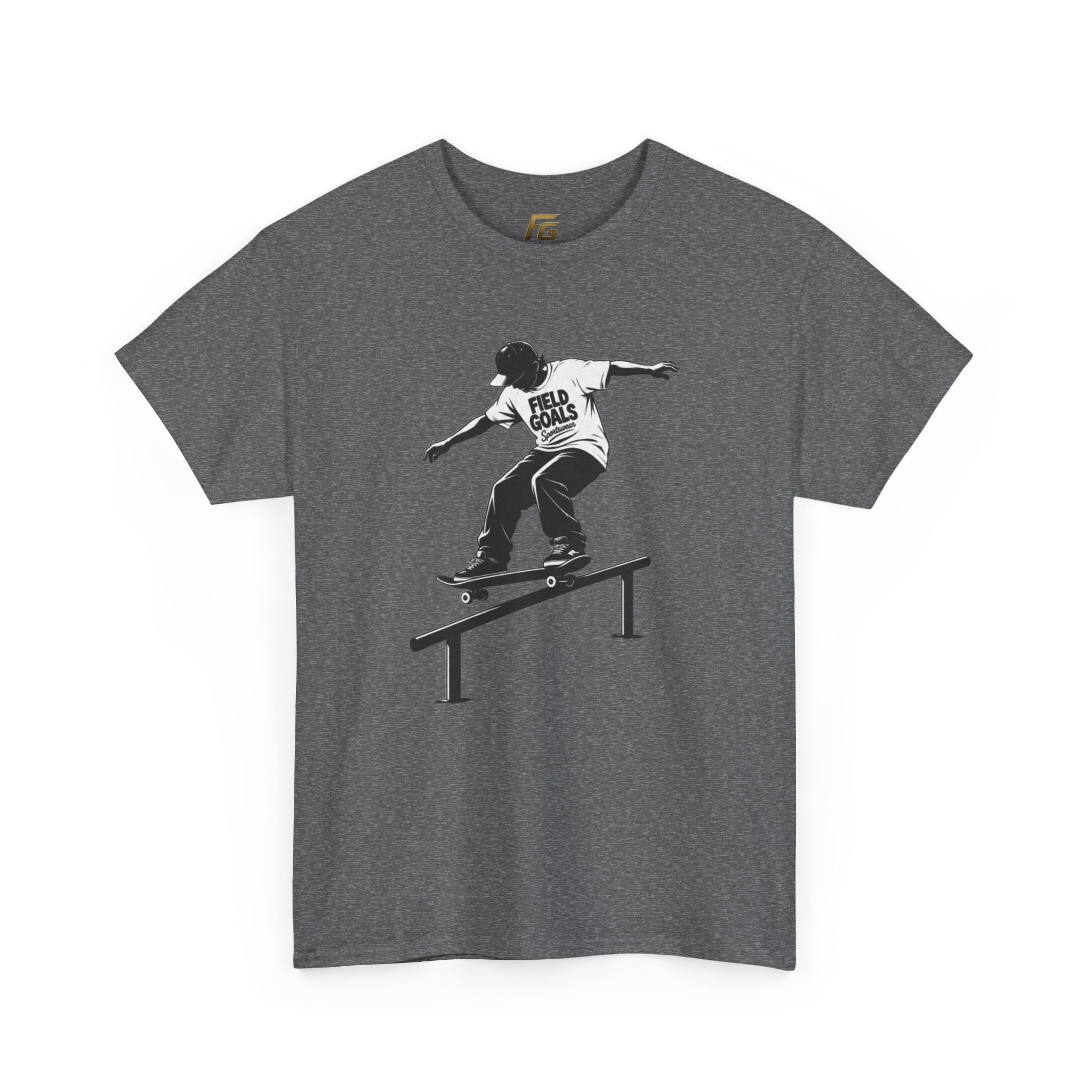 Field Goals Sportswear Skateboard Rail Grind Tee — Black Skate Silhouette Shirt