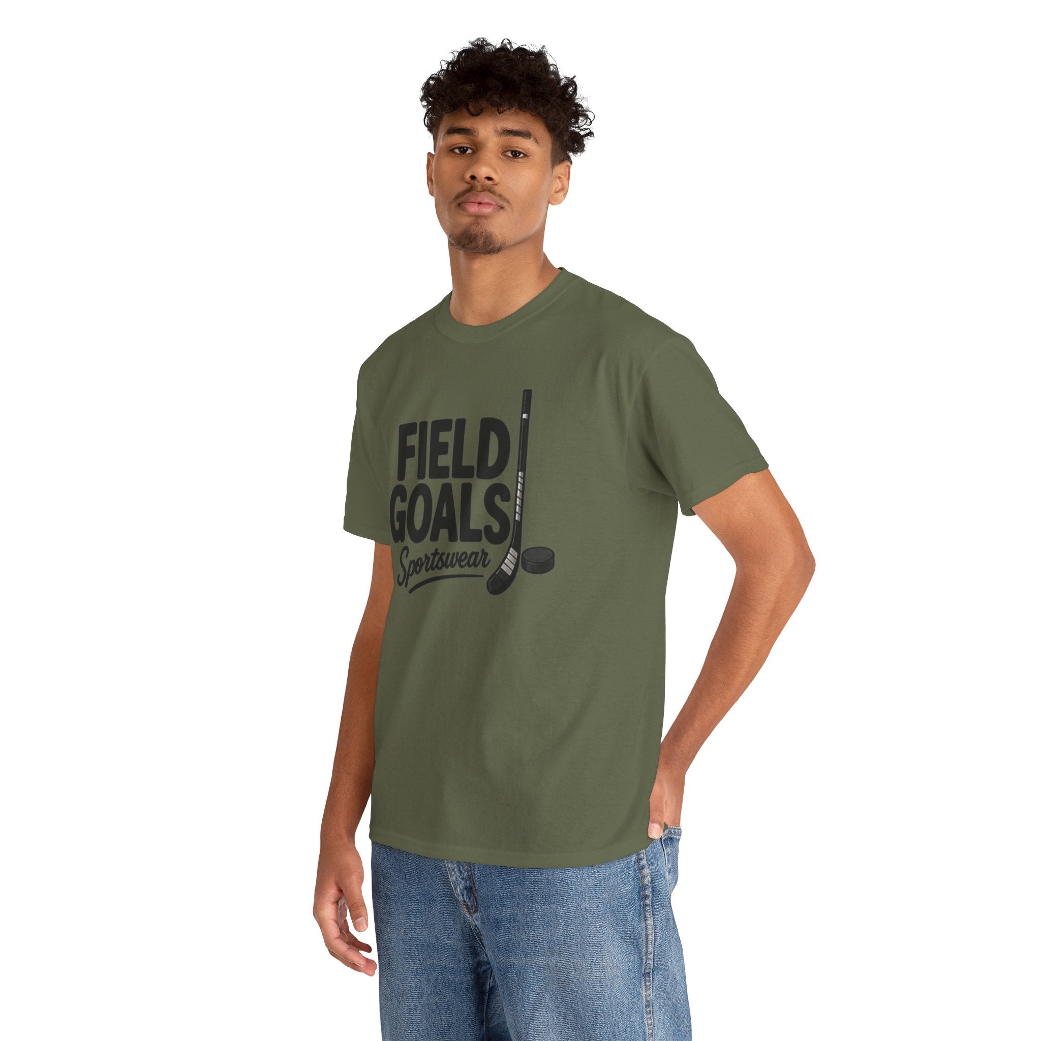 Field Goals Sportswear T-Shirt — Hockey Stick & Puck Graphic Tee