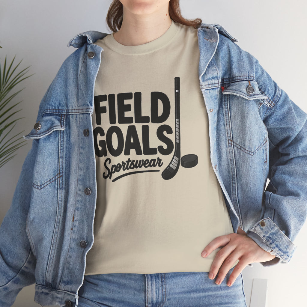 Field Goals Sportswear T-Shirt — Hockey Stick & Puck Graphic Tee