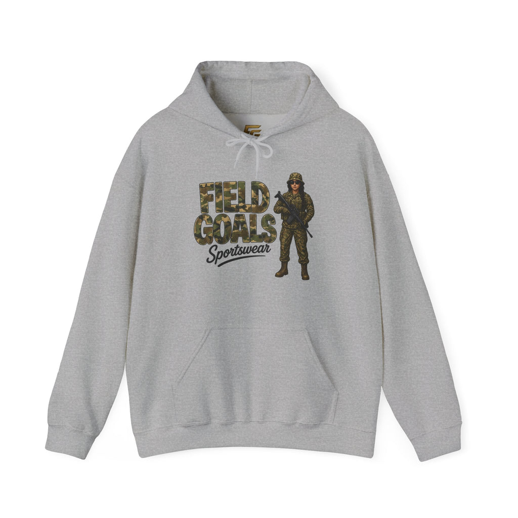 Field Goals Sportswear Hoodie — Military Camo Graphic Hooded Sweatshirt