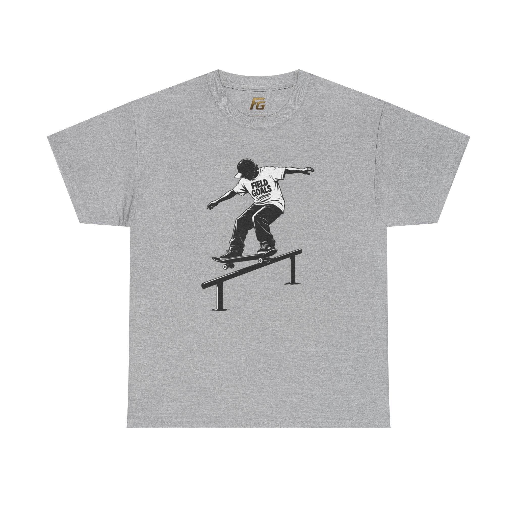 Field Goals Sportswear Skateboard Rail Grind Tee — Black Skate Silhouette Shirt