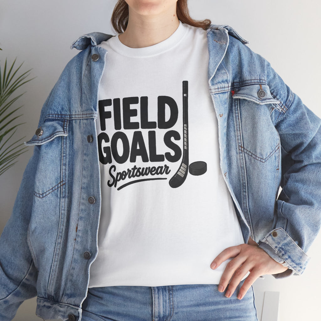 Field Goals Sportswear T-Shirt — Hockey Stick & Puck Graphic Tee