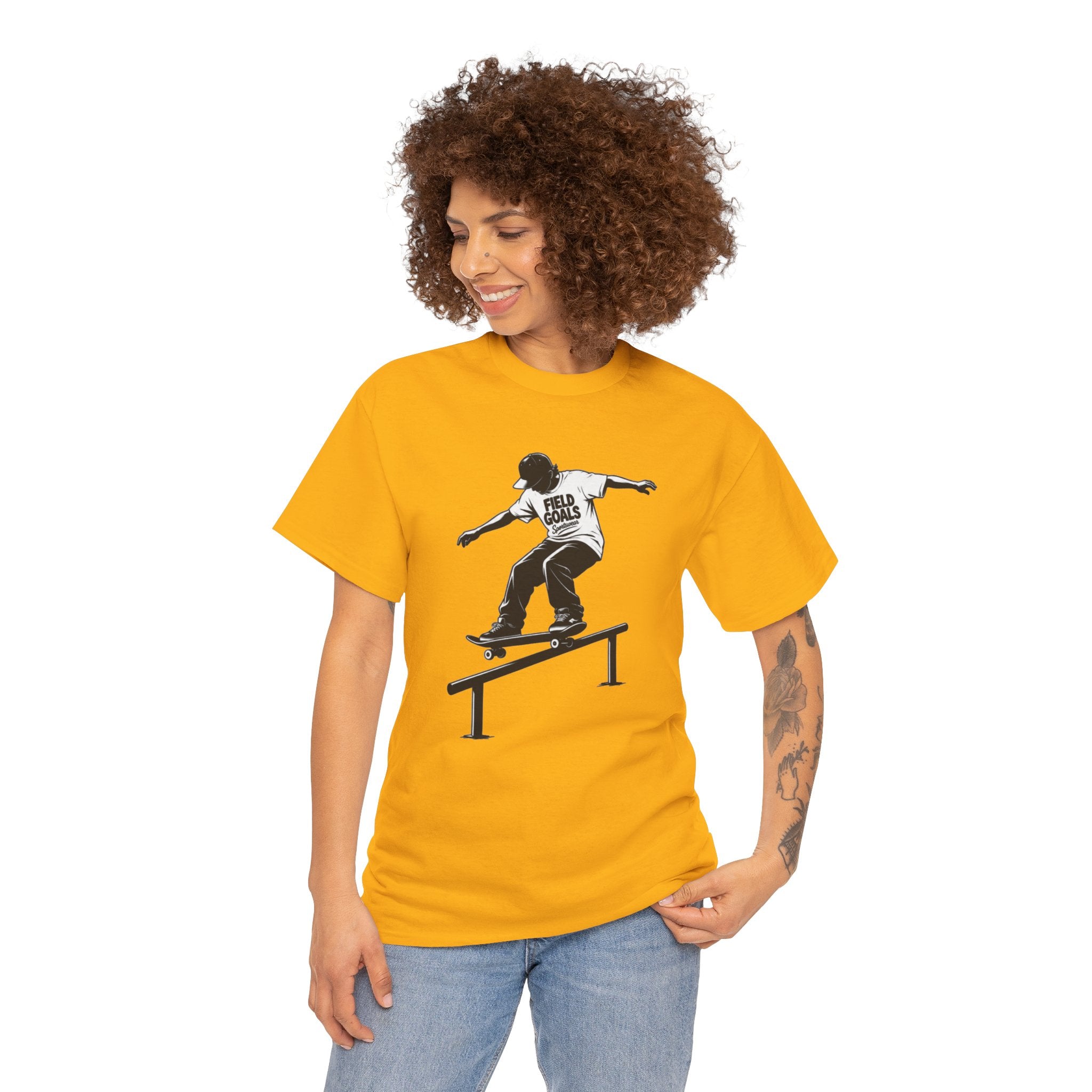 Field Goals Sportswear Skateboard Rail Grind Tee — Black Skate Silhouette Shirt
