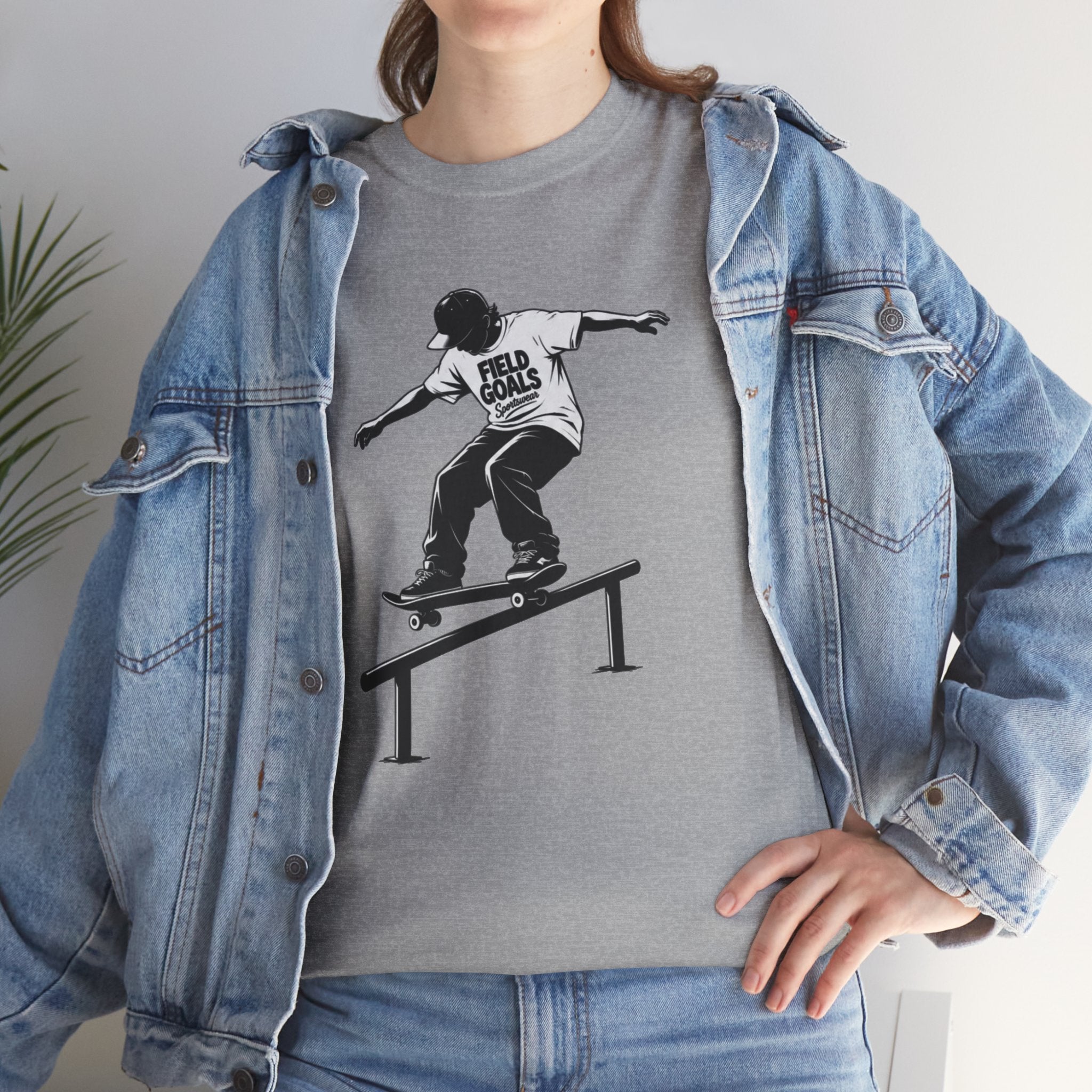 Field Goals Sportswear Skateboard Rail Grind Tee — Black Skate Silhouette Shirt