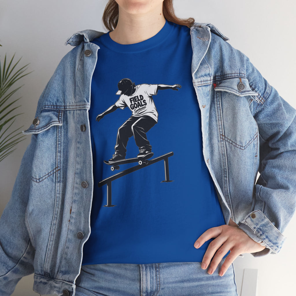 Field Goals Sportswear Skateboard Rail Grind Tee — Black Skate Silhouette Shirt