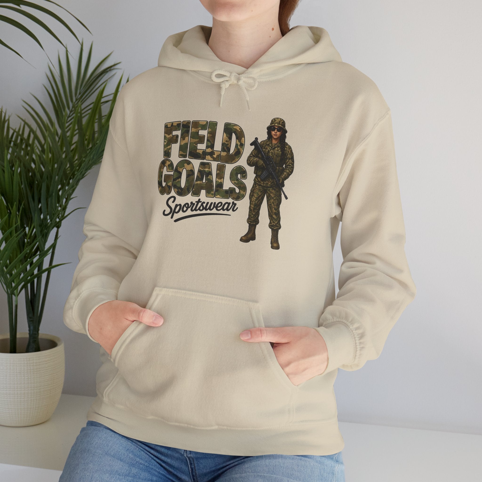 Field Goals Sportswear Hoodie — Military Camo Graphic Hooded Sweatshirt