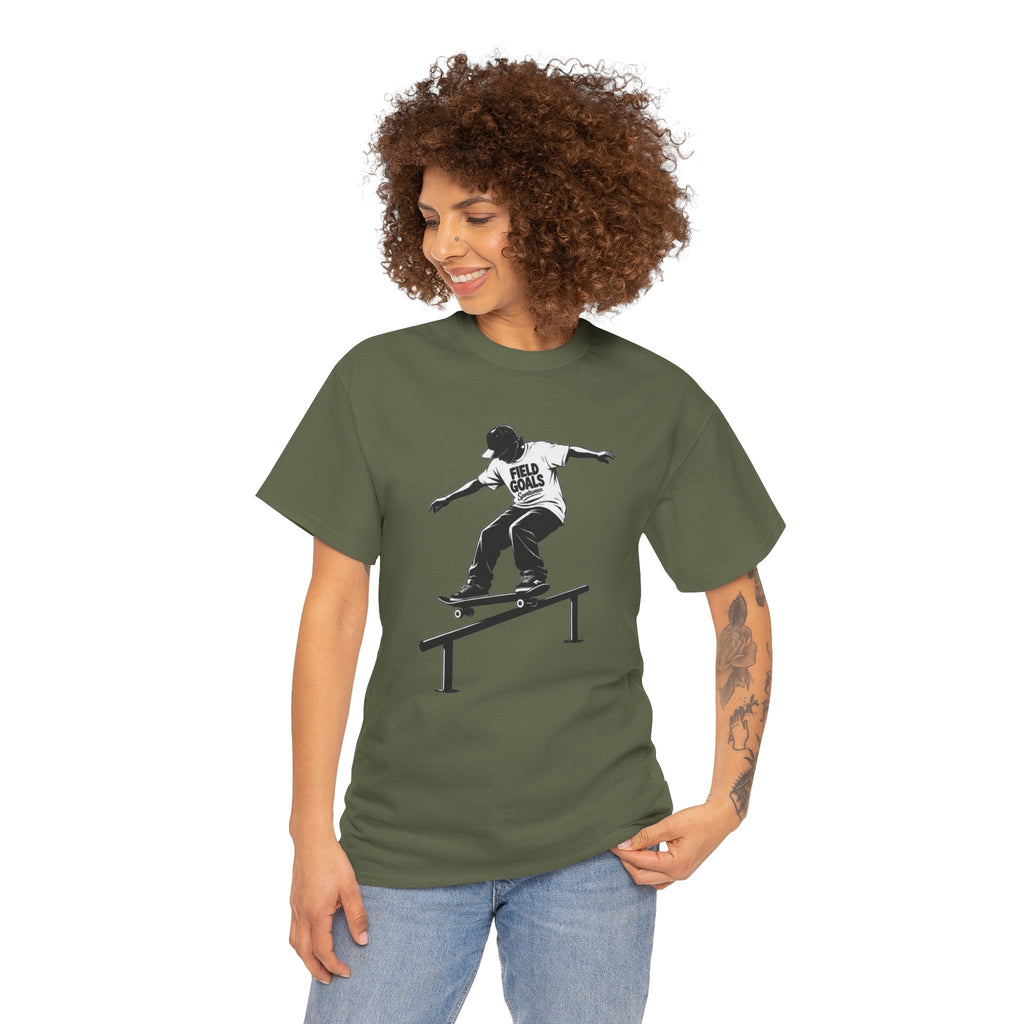 Field Goals Sportswear Skateboard Rail Grind Tee — Black Skate Silhouette Shirt