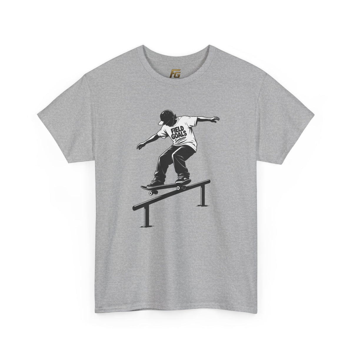 Field Goals Sportswear Skateboard Rail Grind Tee — Black Skate Silhouette Shirt