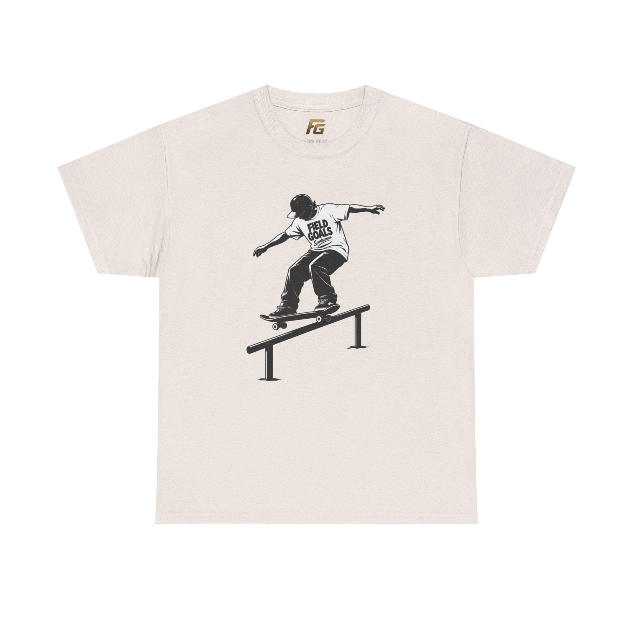 Field Goals Sportswear Skateboard Rail Grind Tee — Black Skate Silhouette Shirt