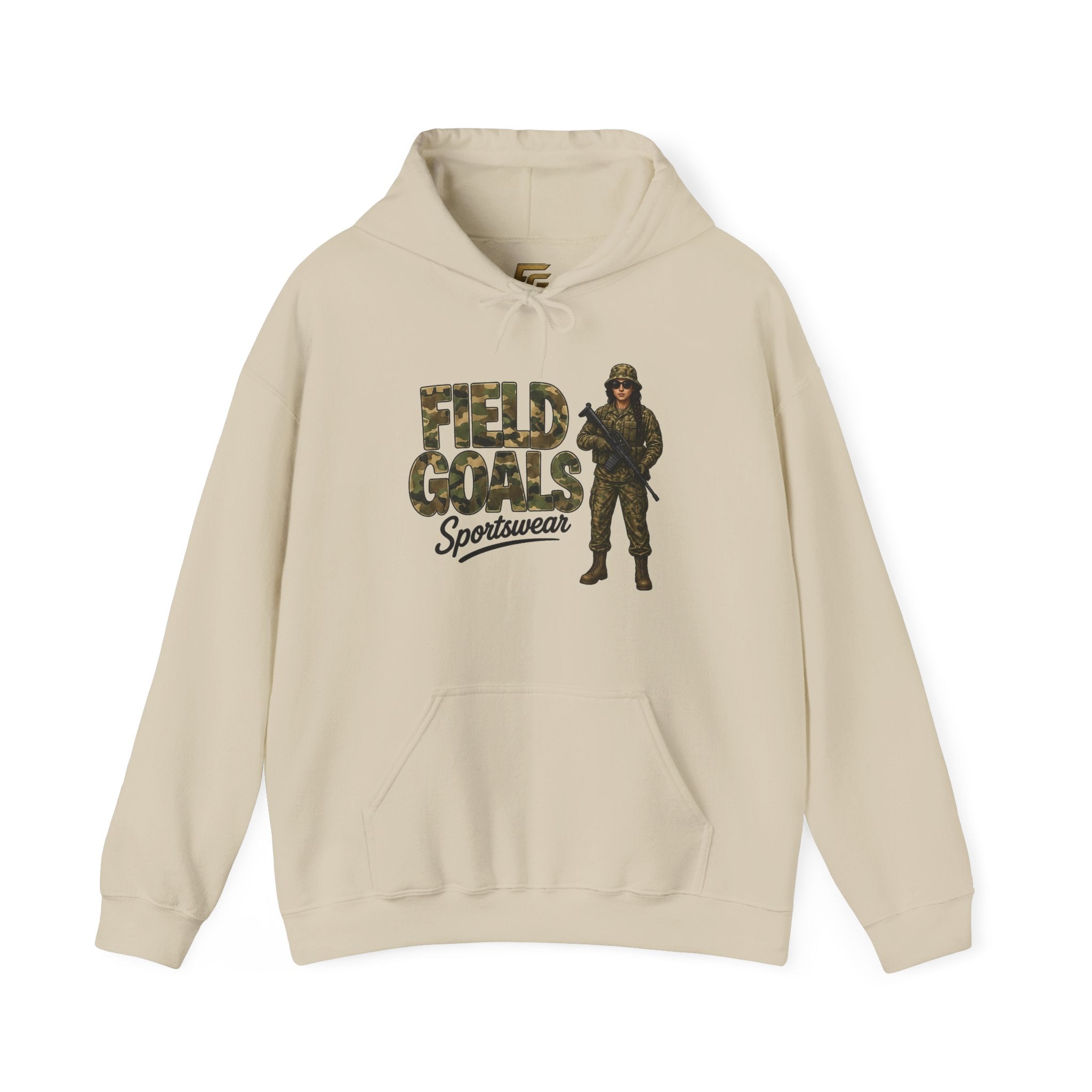 Field Goals Sportswear Hoodie — Military Camo Graphic Hooded Sweatshirt