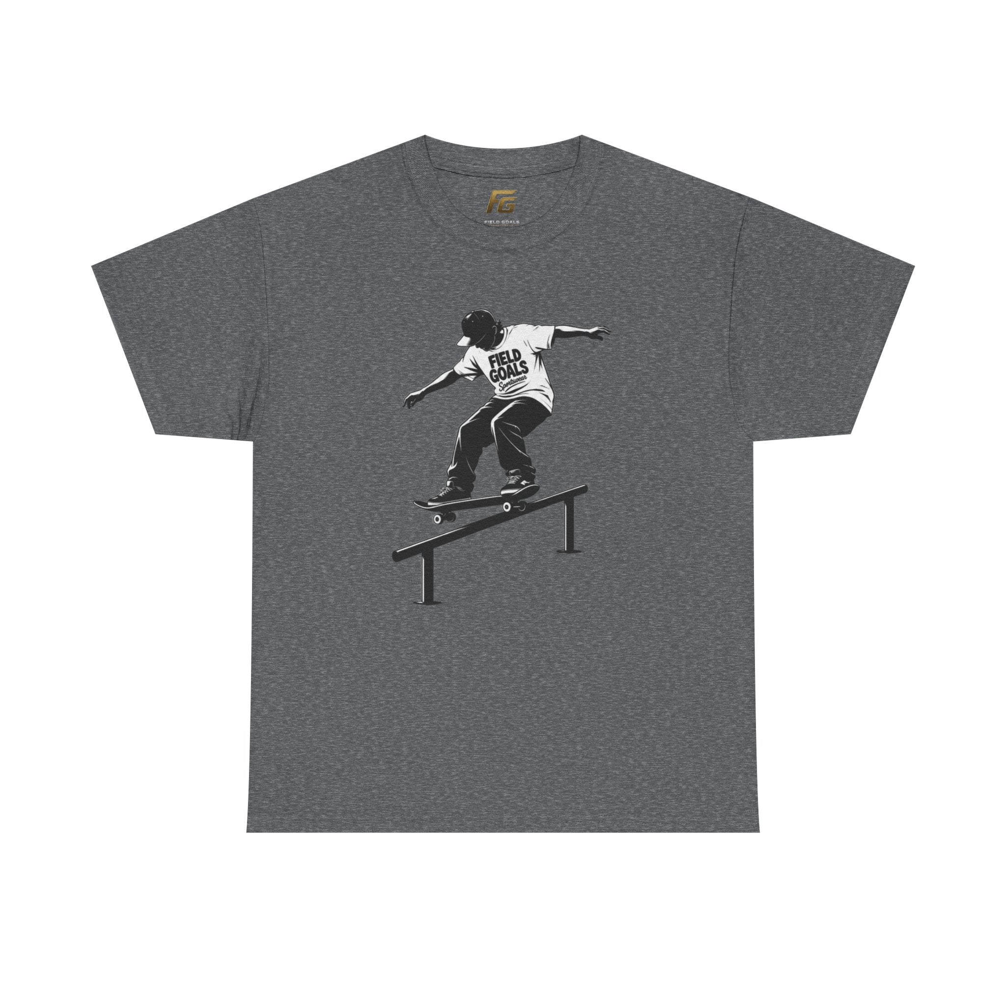 Field Goals Sportswear Skateboard Rail Grind Tee — Black Skate Silhouette Shirt