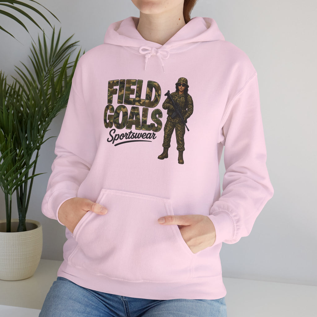 Field Goals Sportswear Hoodie — Military Camo Graphic Hooded Sweatshirt