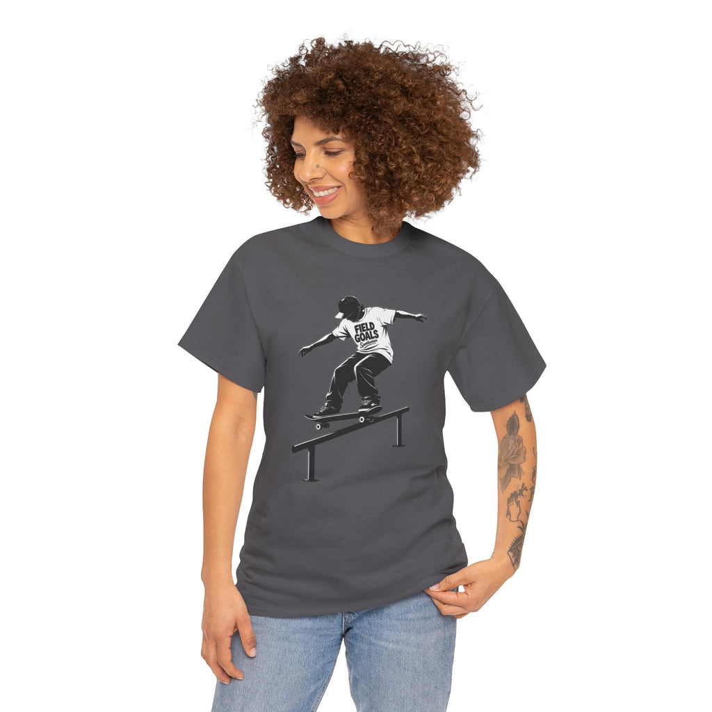 Field Goals Sportswear Skateboard Rail Grind Tee — Black Skate Silhouette Shirt