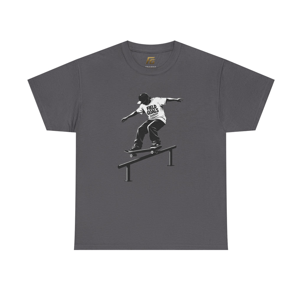 Field Goals Sportswear Skateboard Rail Grind Tee — Black Skate Silhouette Shirt