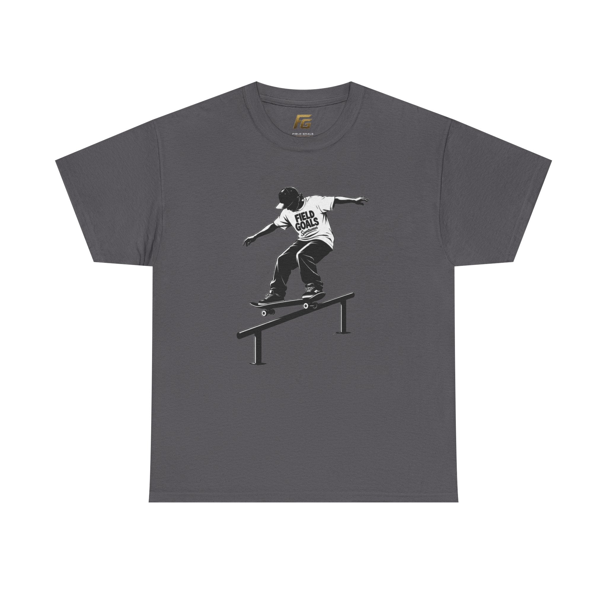 Field Goals Sportswear Skateboard Rail Grind Tee — Black Skate Silhouette Shirt