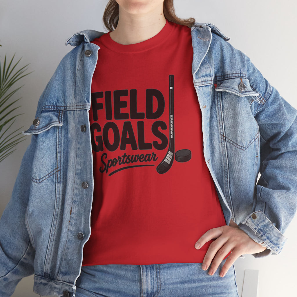Field Goals Sportswear T-Shirt — Hockey Stick & Puck Graphic Tee