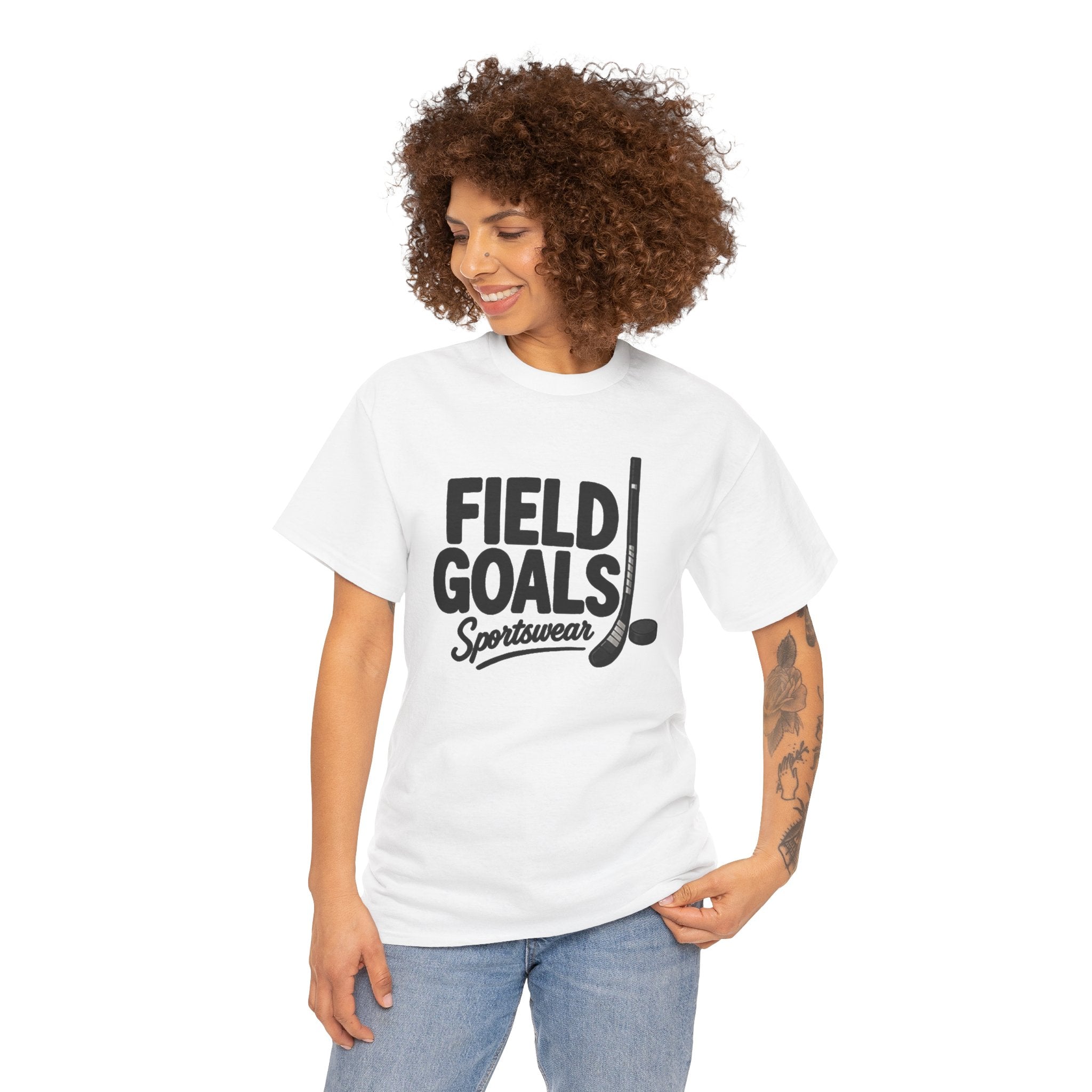 Field Goals Sportswear T-Shirt — Hockey Stick & Puck Graphic Tee