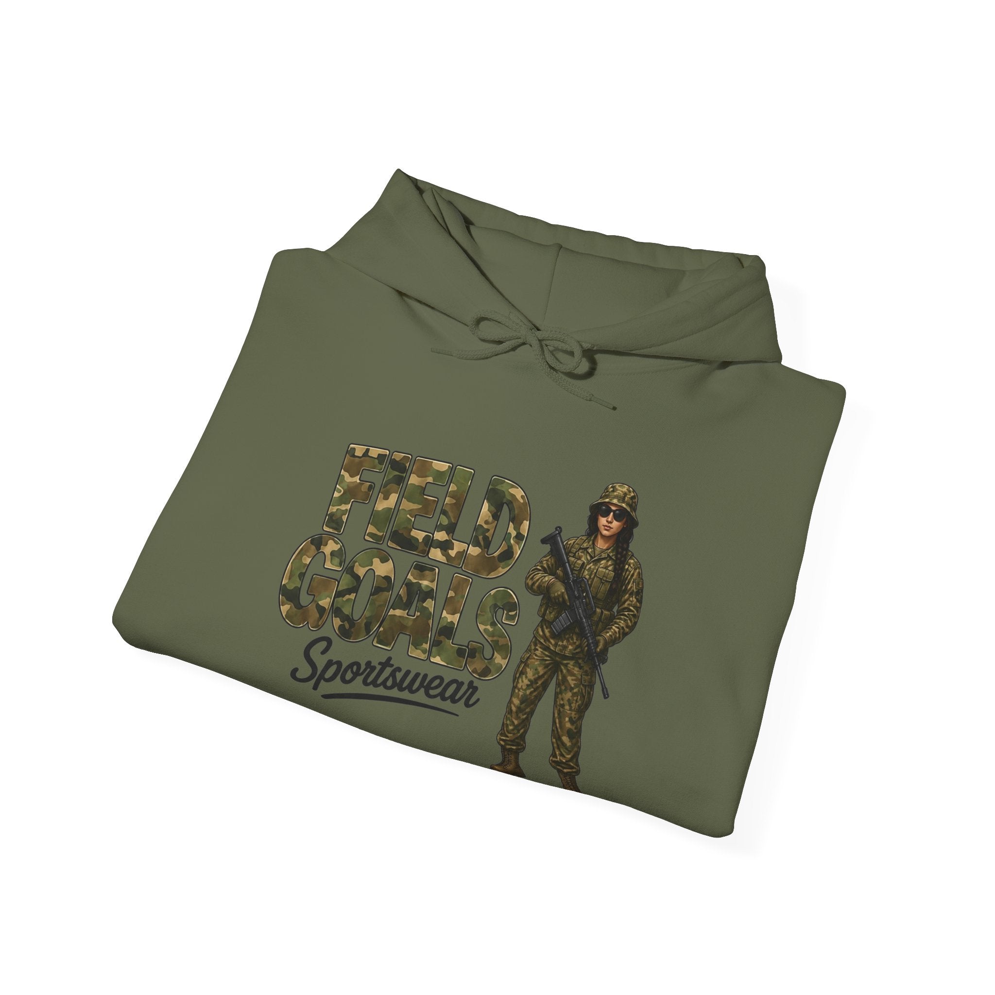 Field Goals Sportswear Hoodie — Military Camo Graphic Hooded Sweatshirt