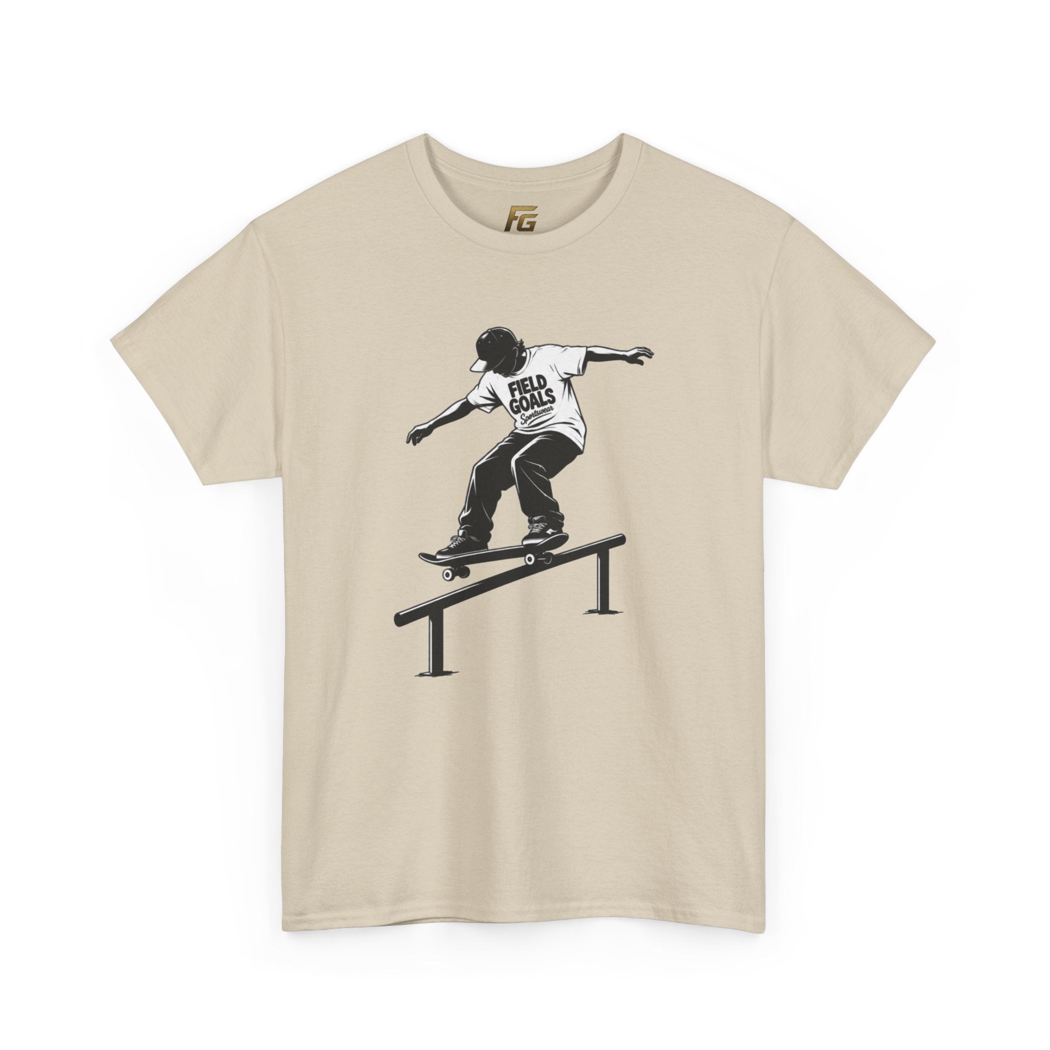 Field Goals Sportswear Skateboard Rail Grind Tee — Black Skate Silhouette Shirt
