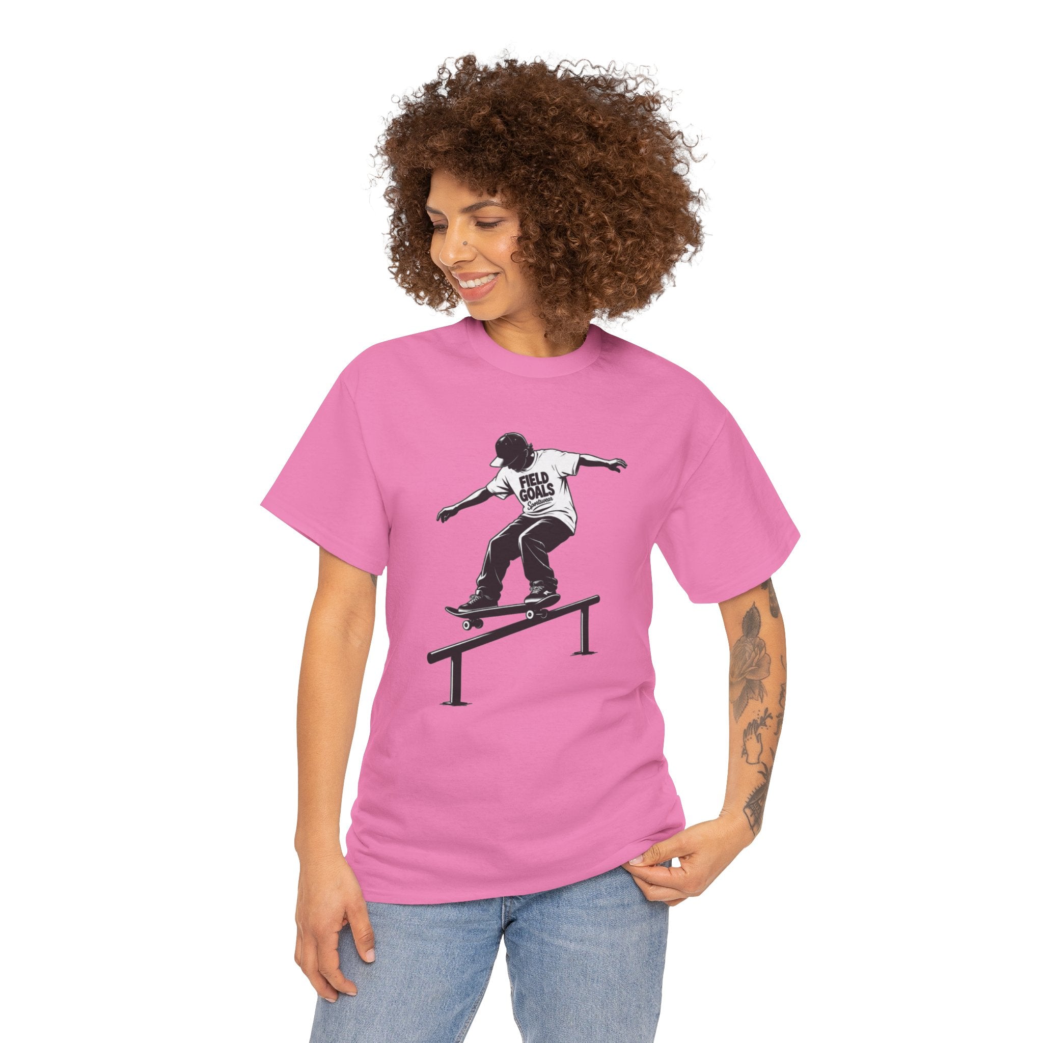 Field Goals Sportswear Skateboard Rail Grind Tee — Black Skate Silhouette Shirt