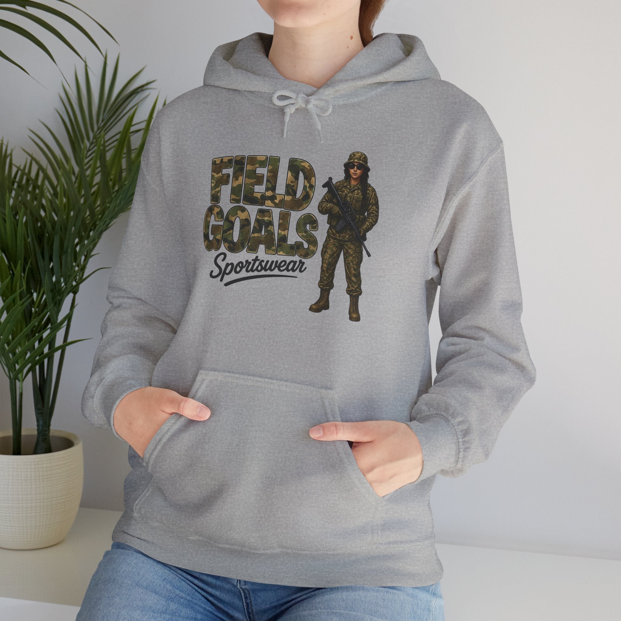Field Goals Sportswear Hoodie — Military Camo Graphic Hooded Sweatshirt